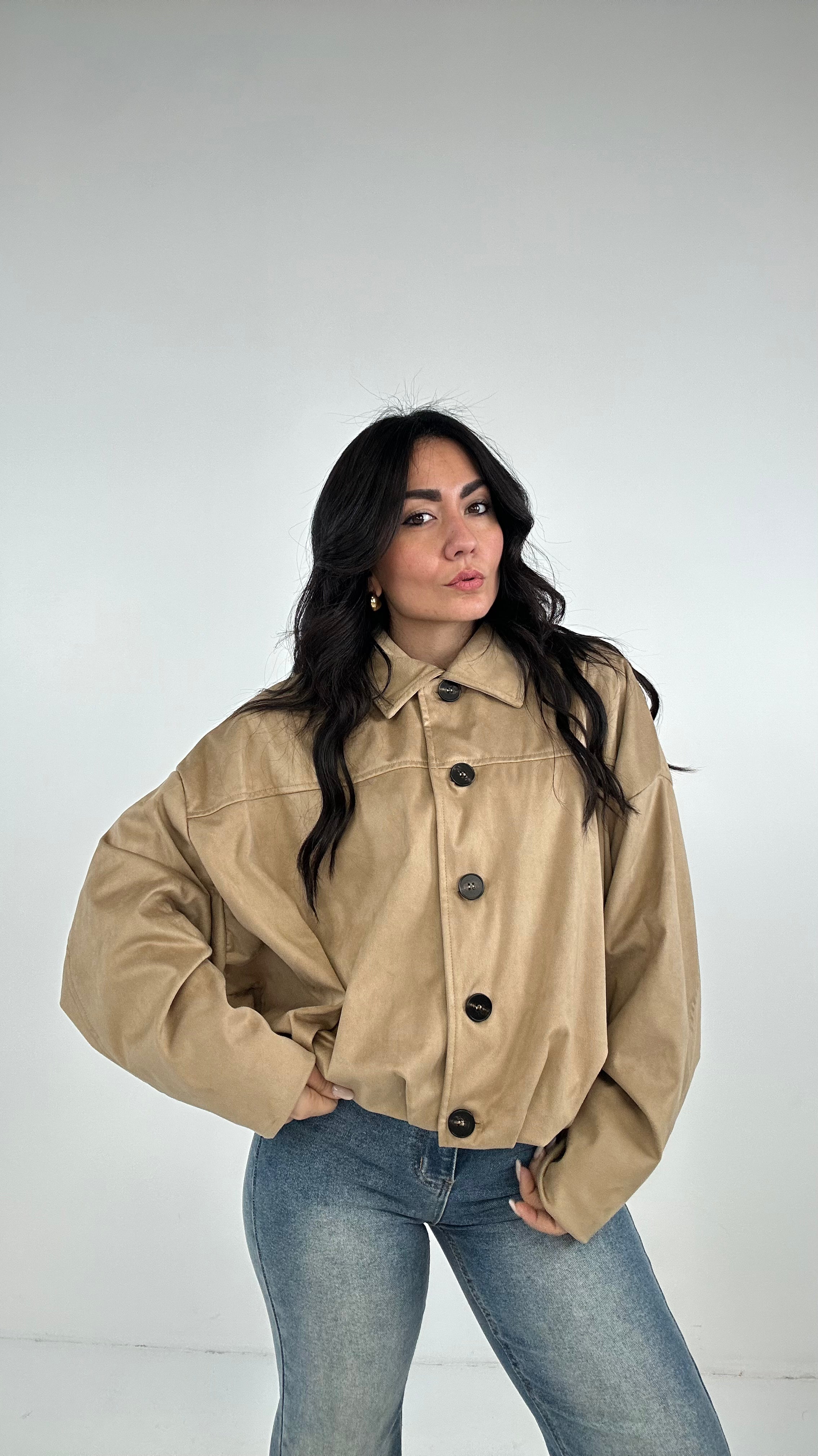 Giubbino ARRICCIATO IN ECOCAMOSCIO - KHAKI