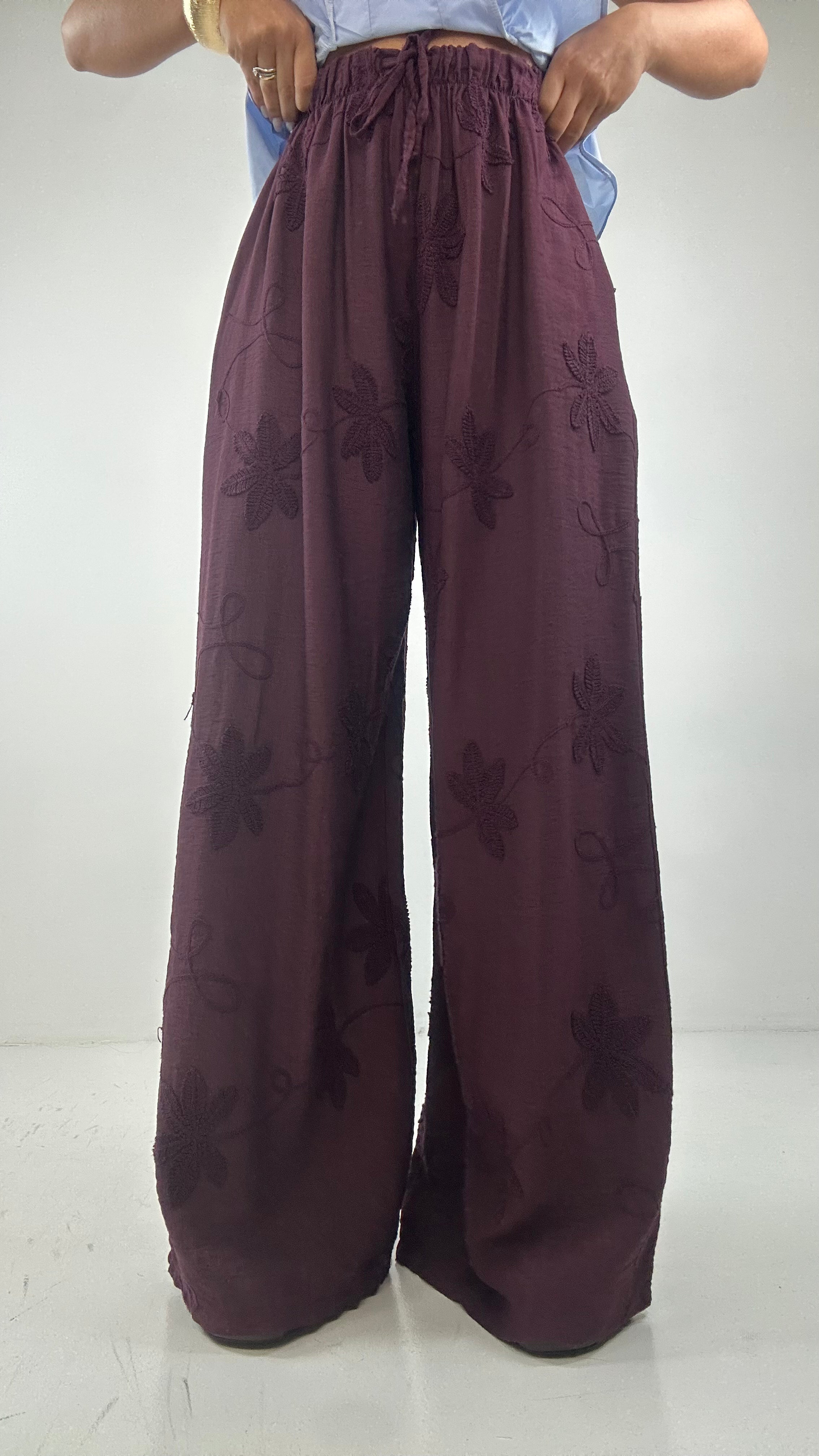 Pantalone FIORE RICAMO - BORDEAUX