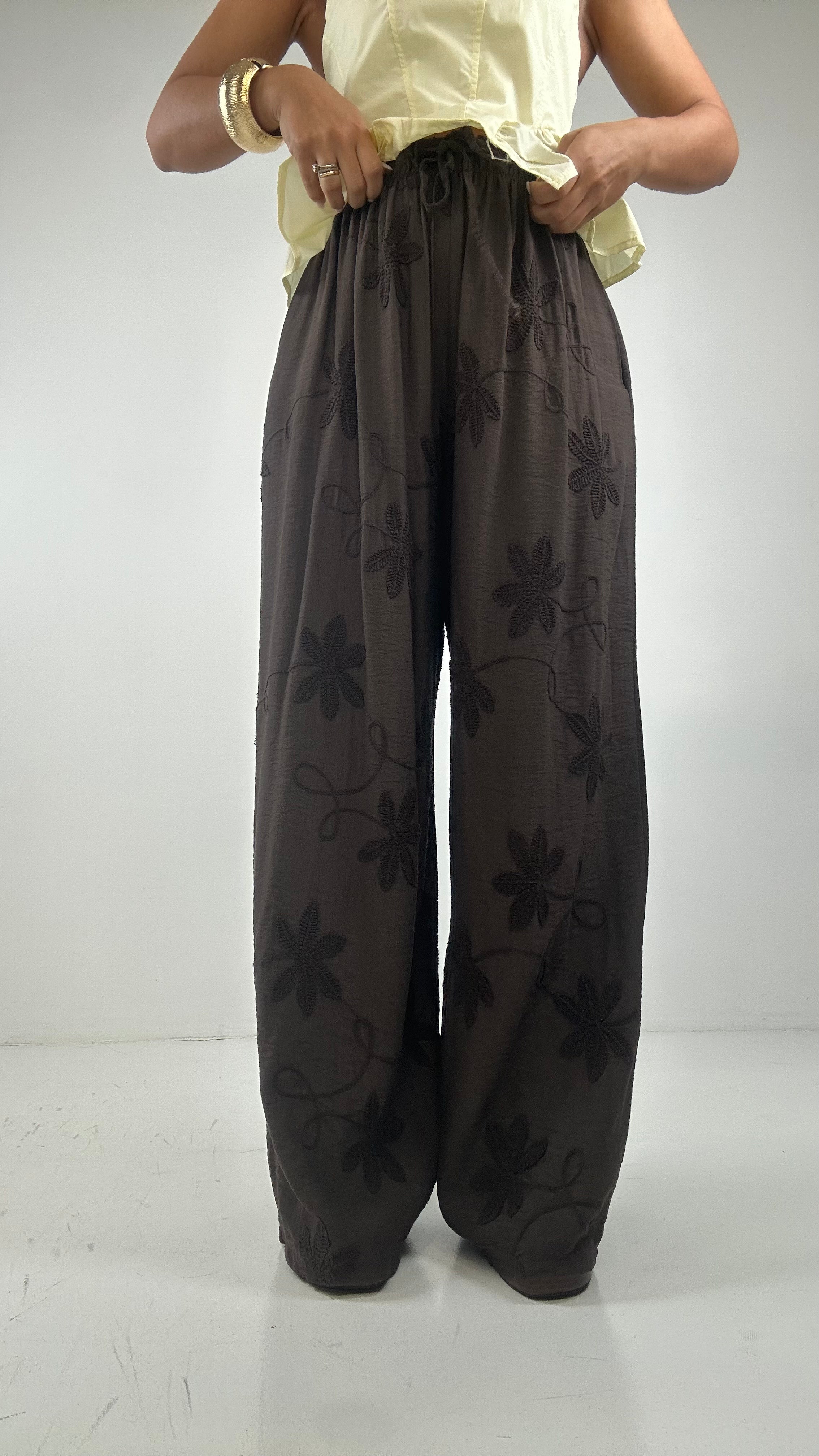 Pantalone FIORE RICAMO - MARRONE