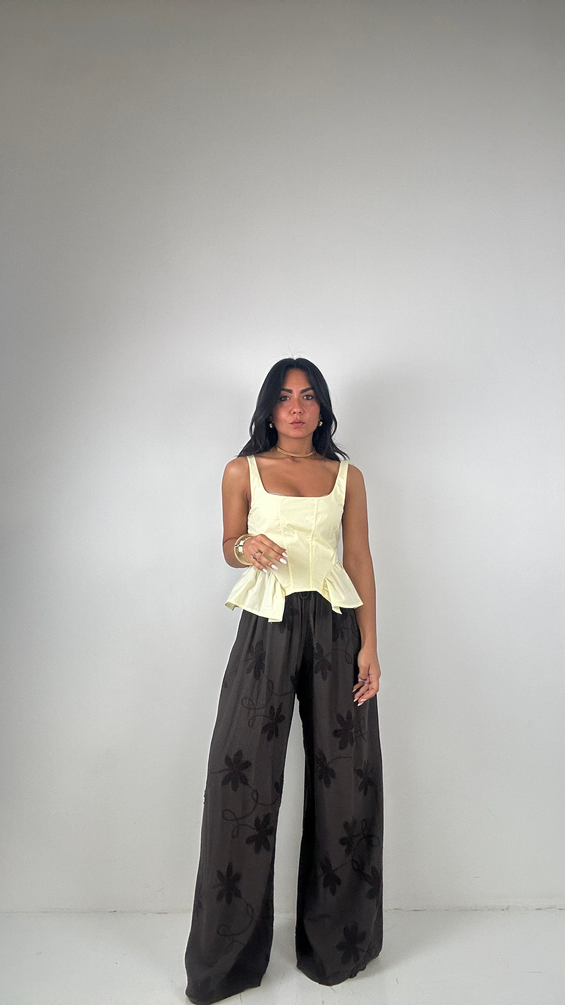 Pantalone FIORE RICAMO - MARRONE