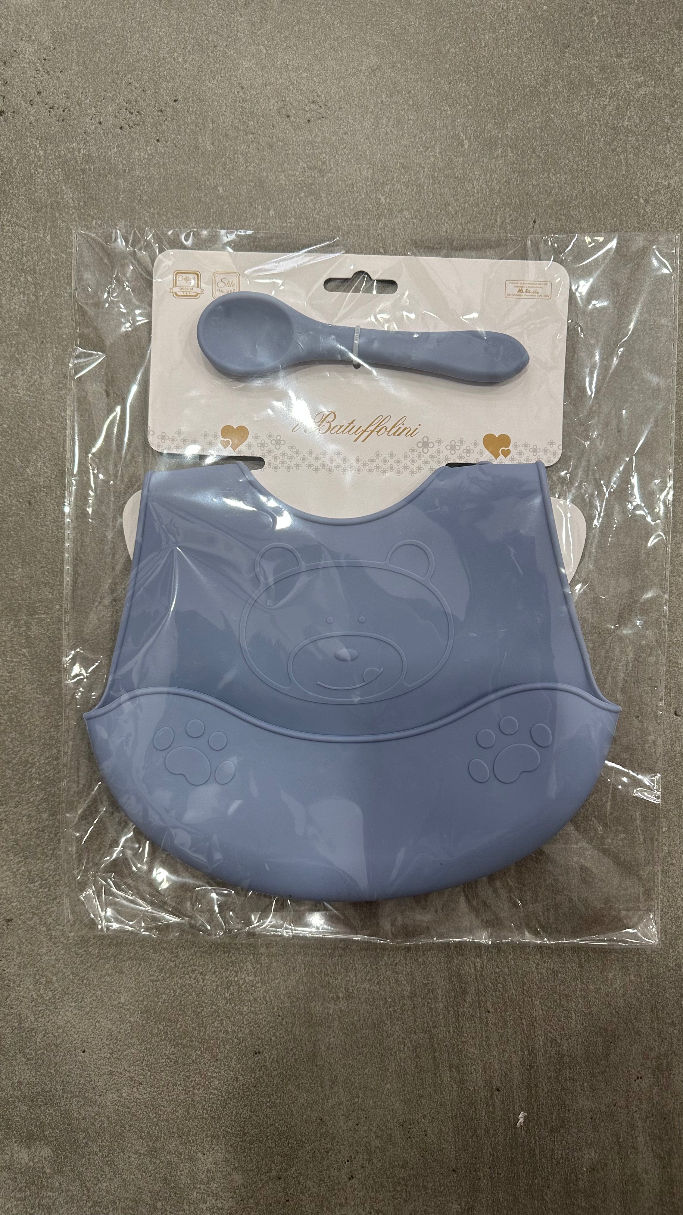 Set BAVETTA IN SILICONE + POSATA - BLU