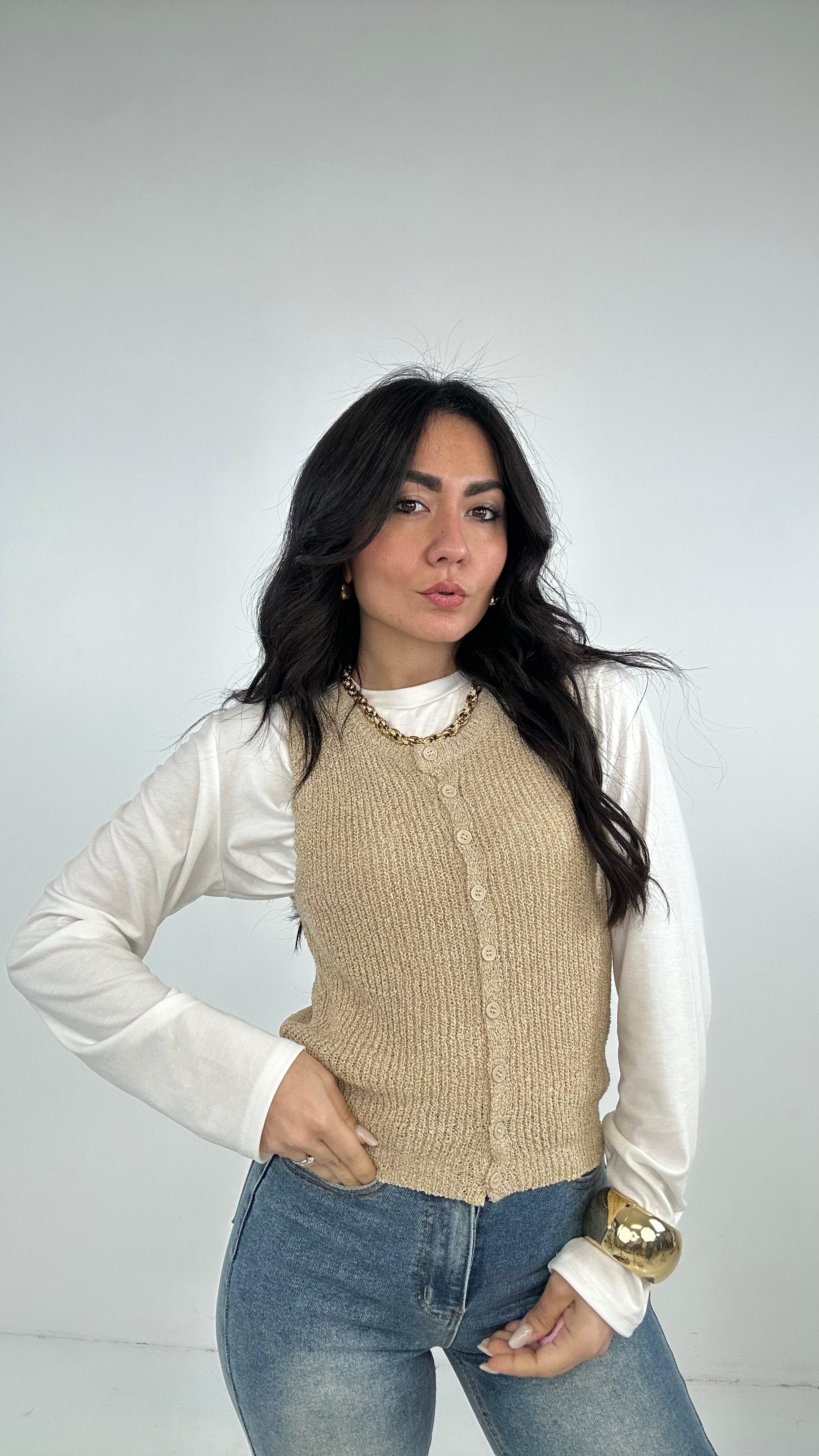 Canotta BOTTONCINI IN FILO - BEIGE
