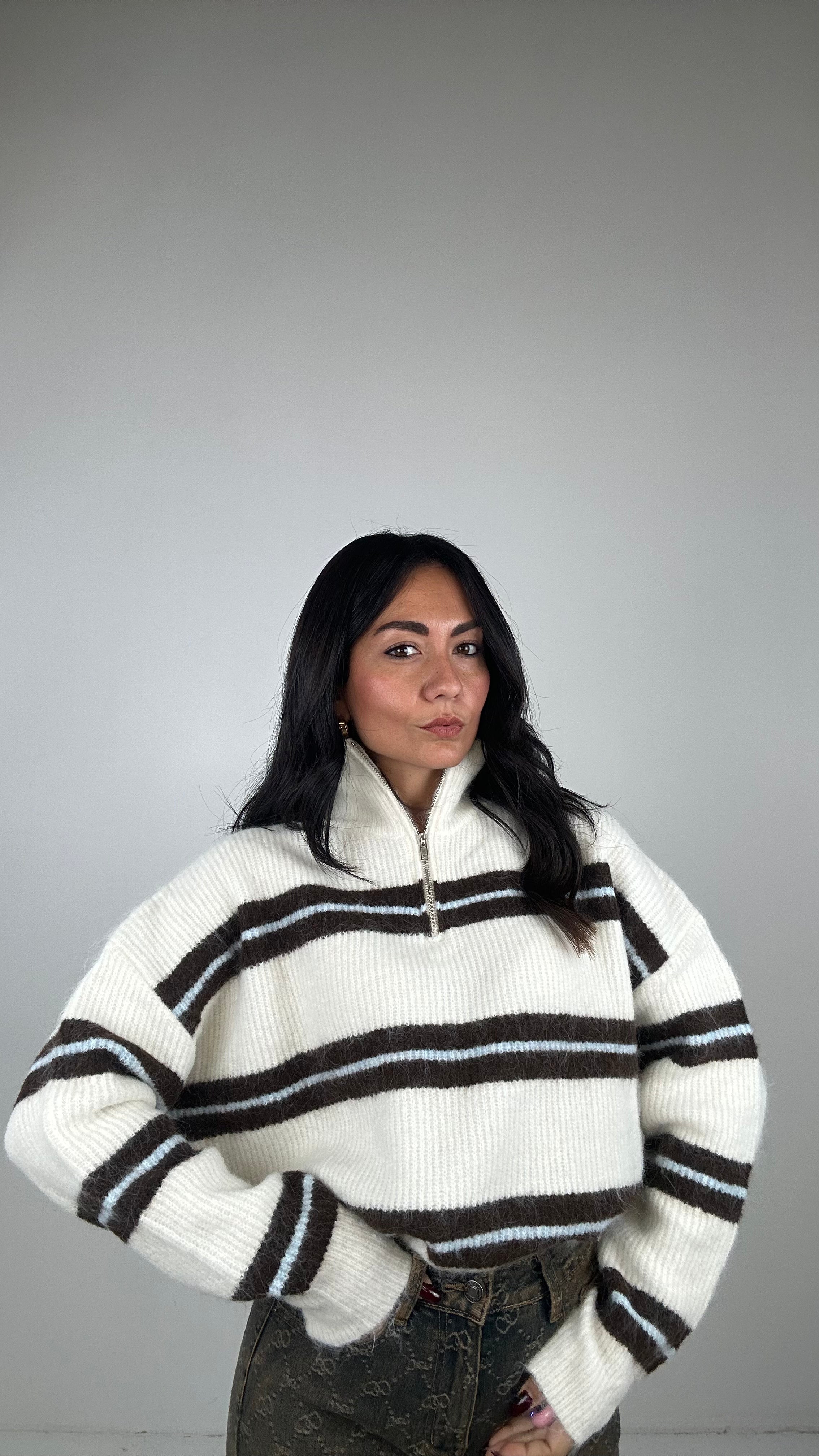 Pull RIGHE ZIP - PANNA