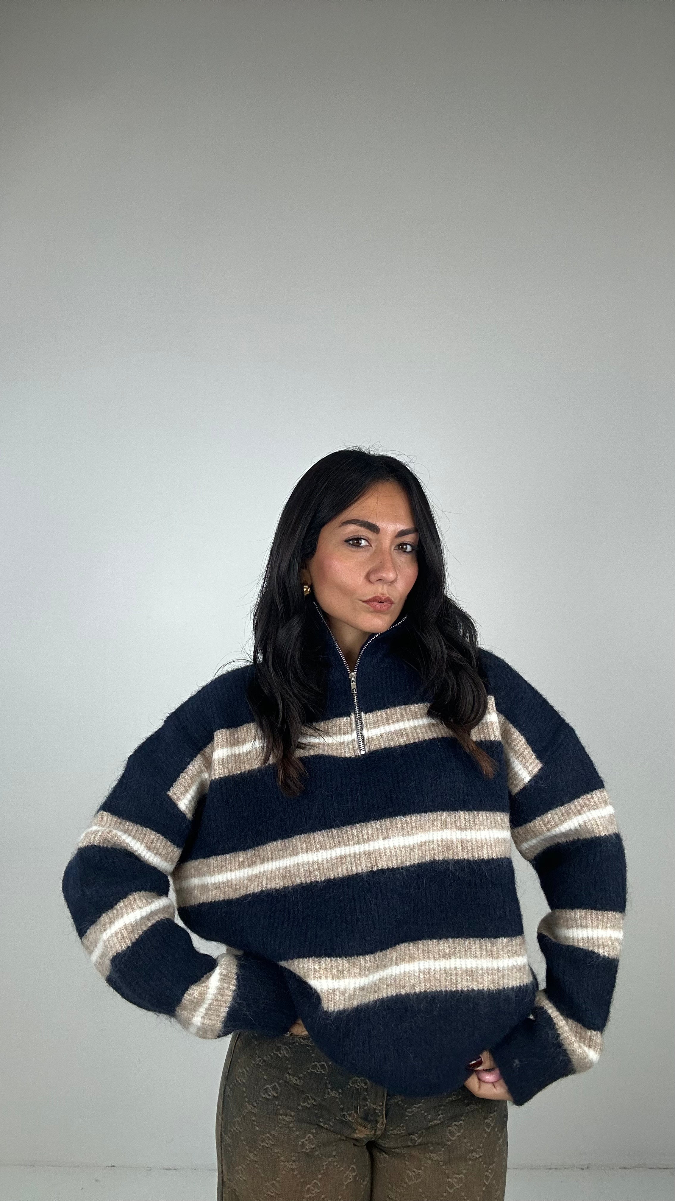 Pull RIGHE ZIP - BLU