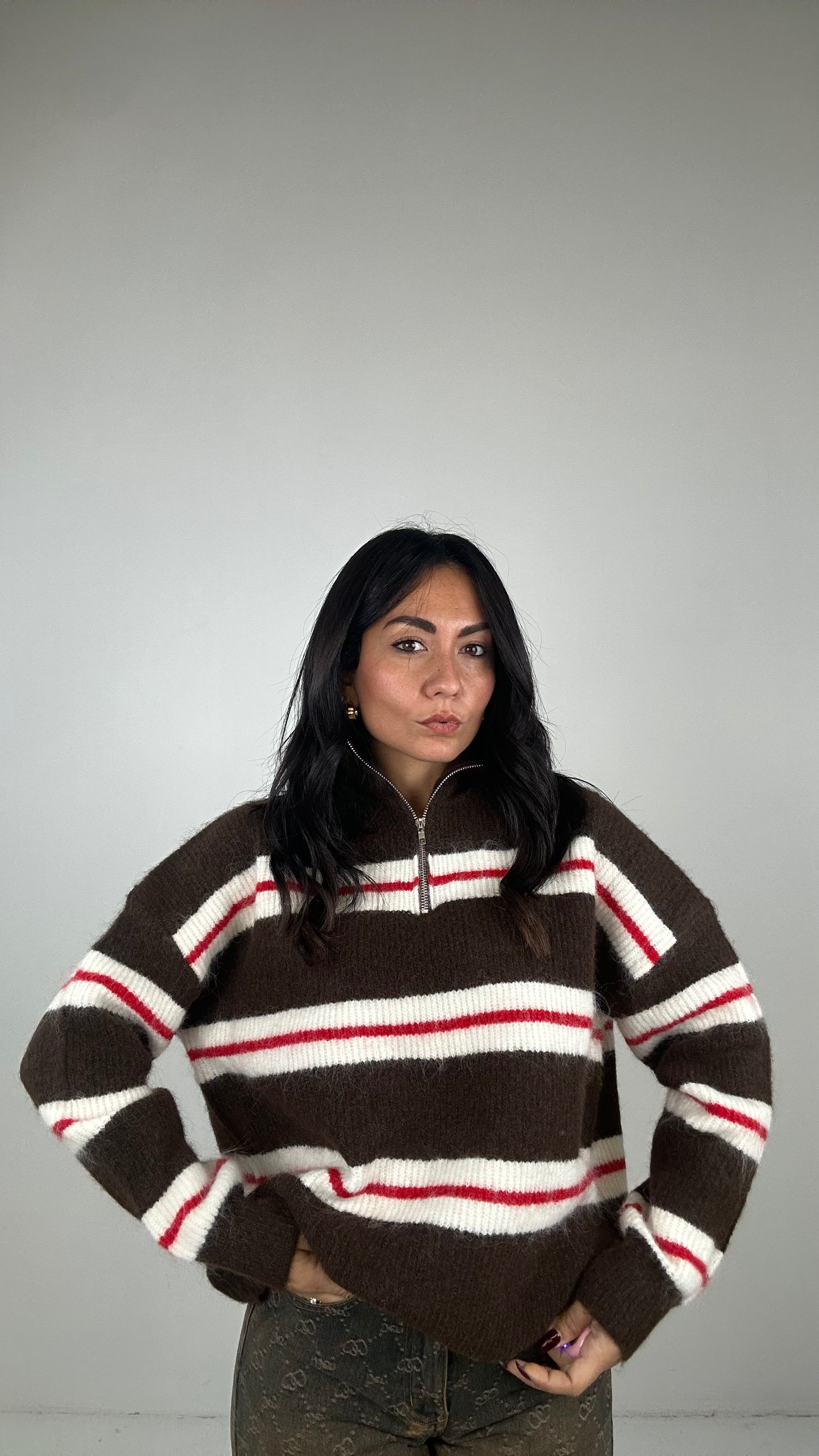 Pull RIGHE ZIP - MARRONE