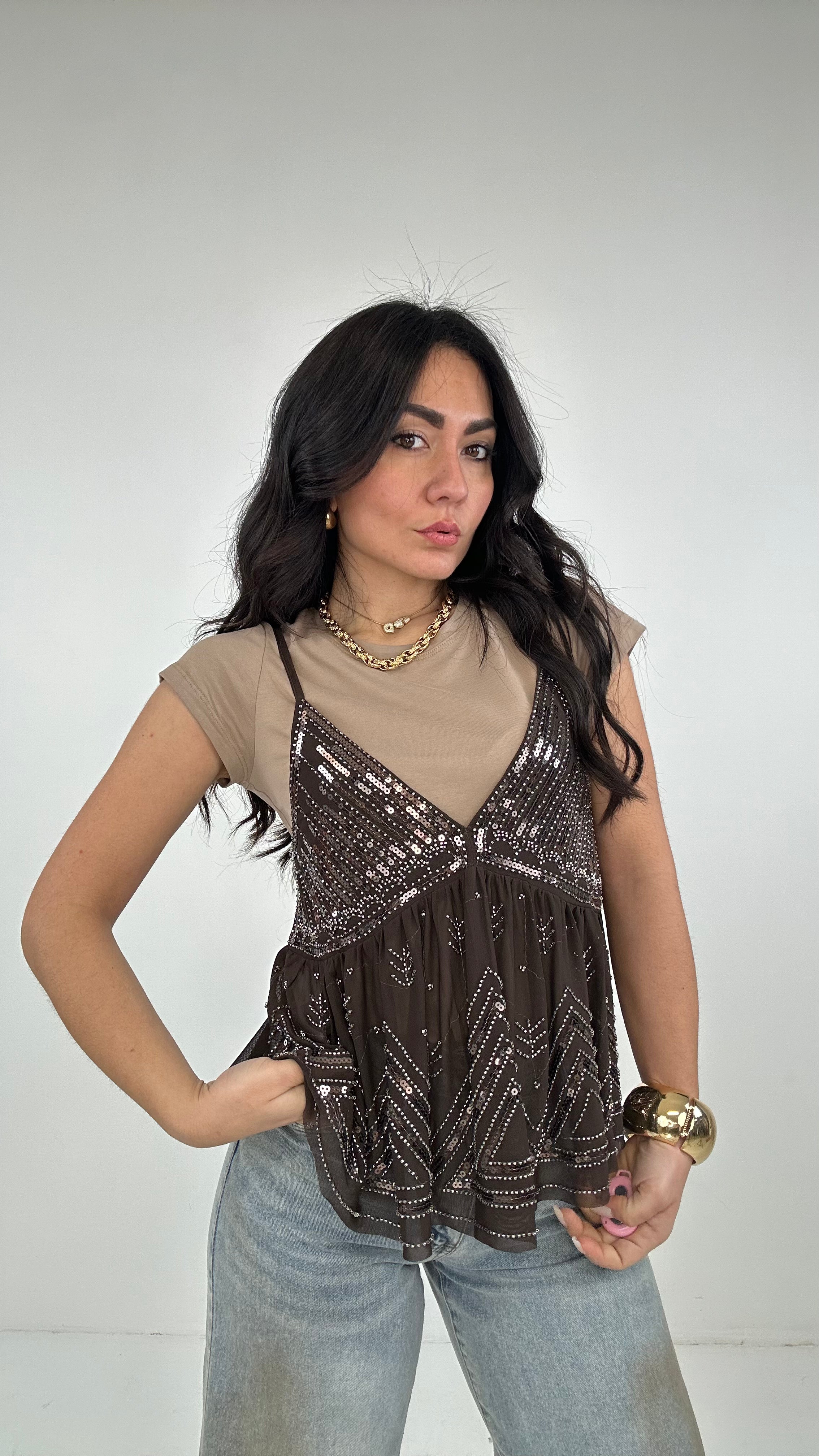 Top PERLINE - MARRONE