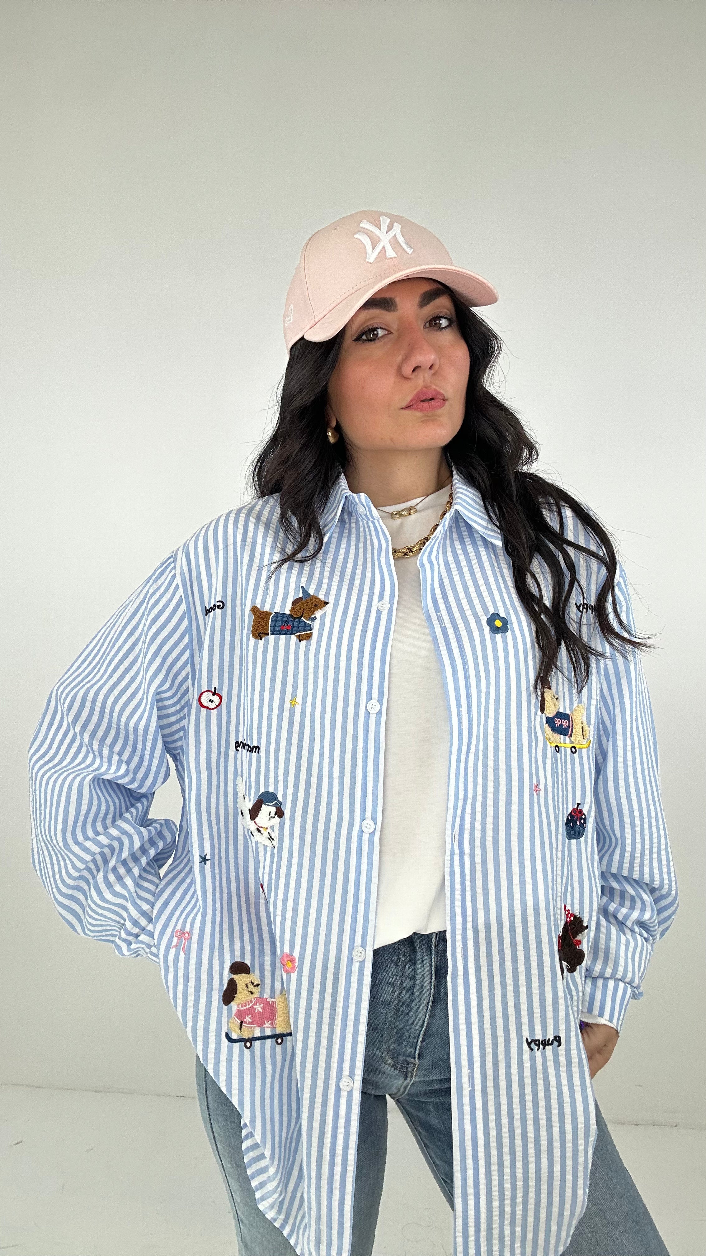 Camicia RIGHE E CAGNOLINI - CELESTE