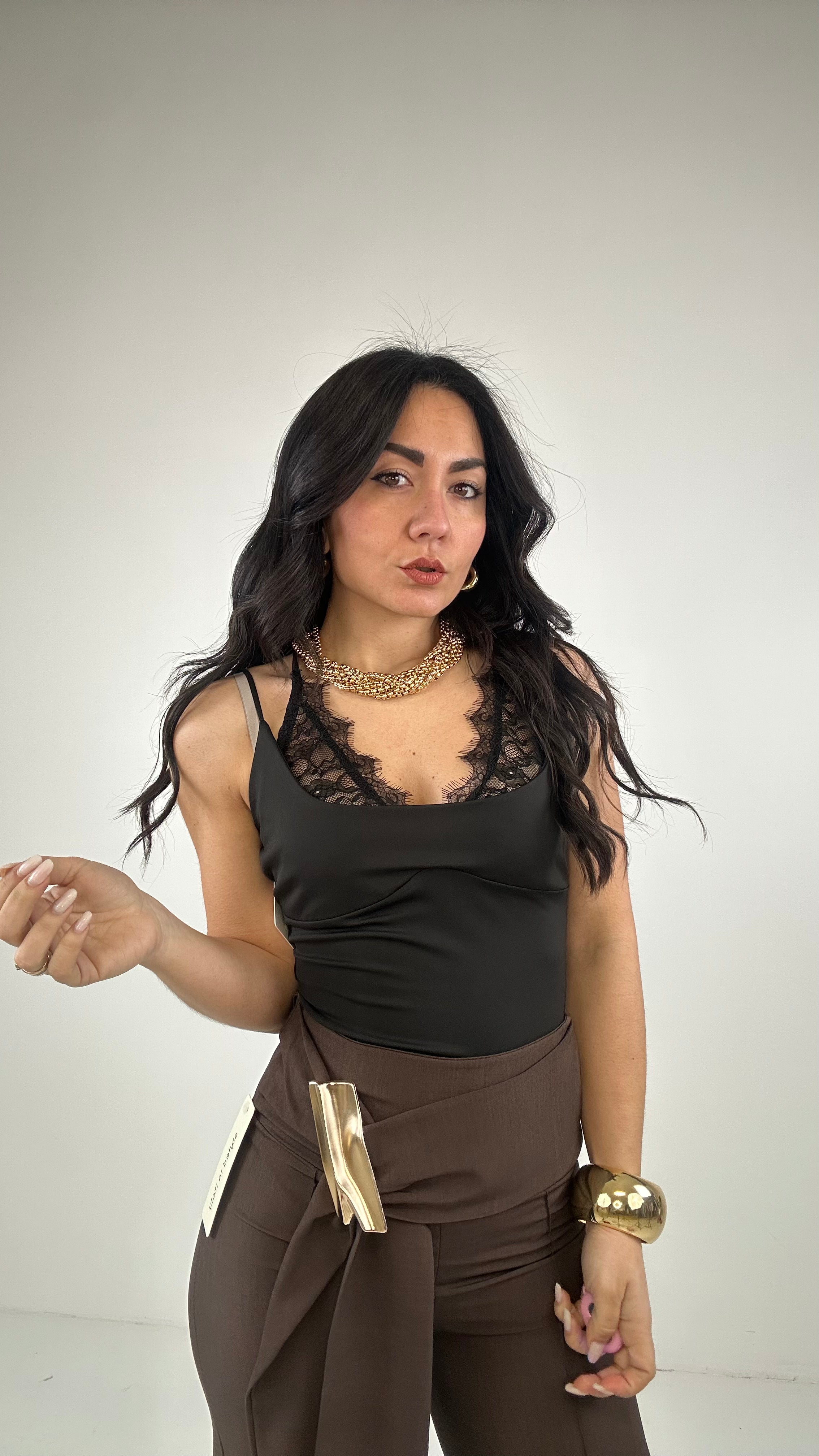 Body CON PARTE IN PIZZO - NERO