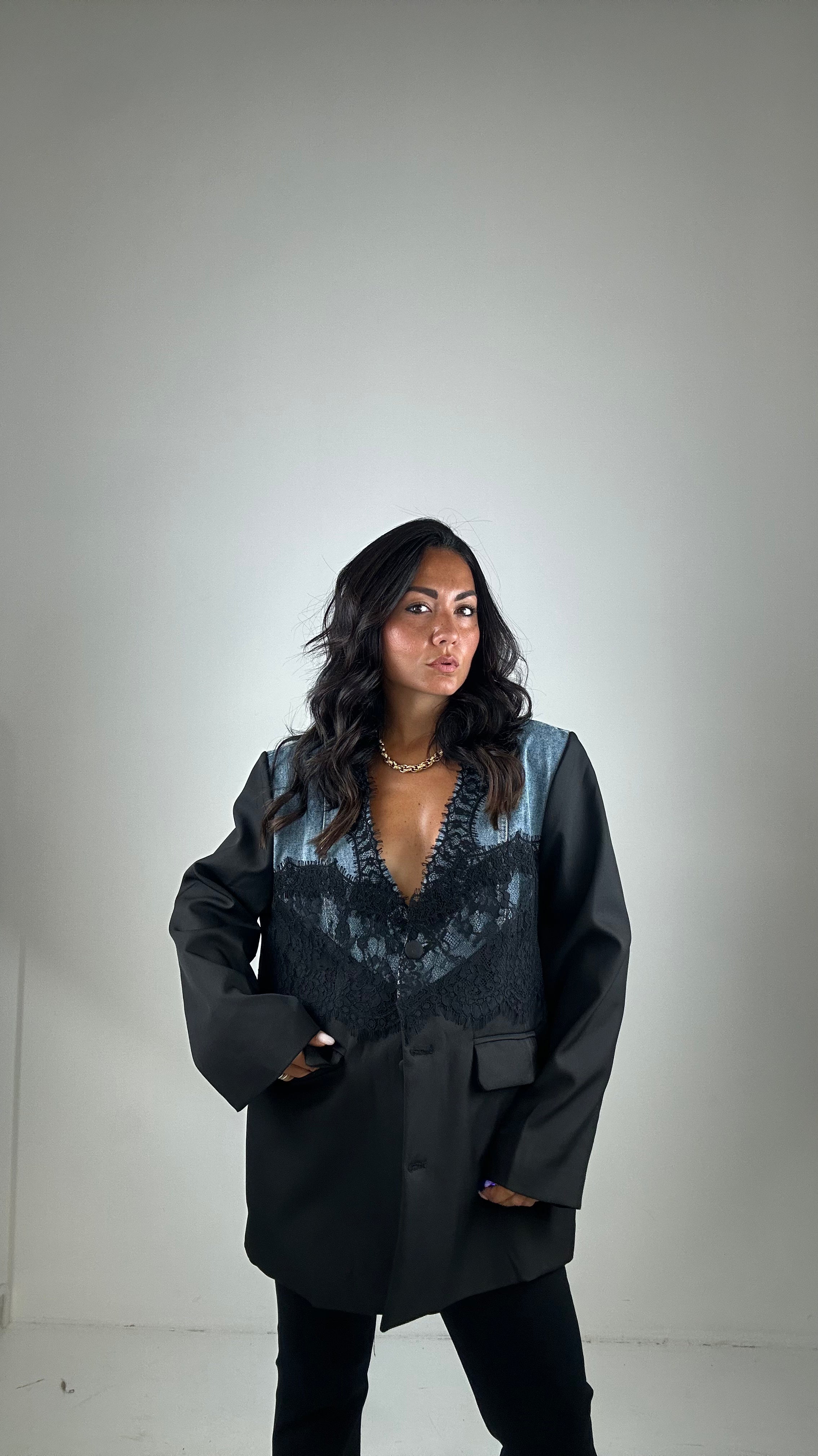 Blazer DENIM E PIZZO - NERO