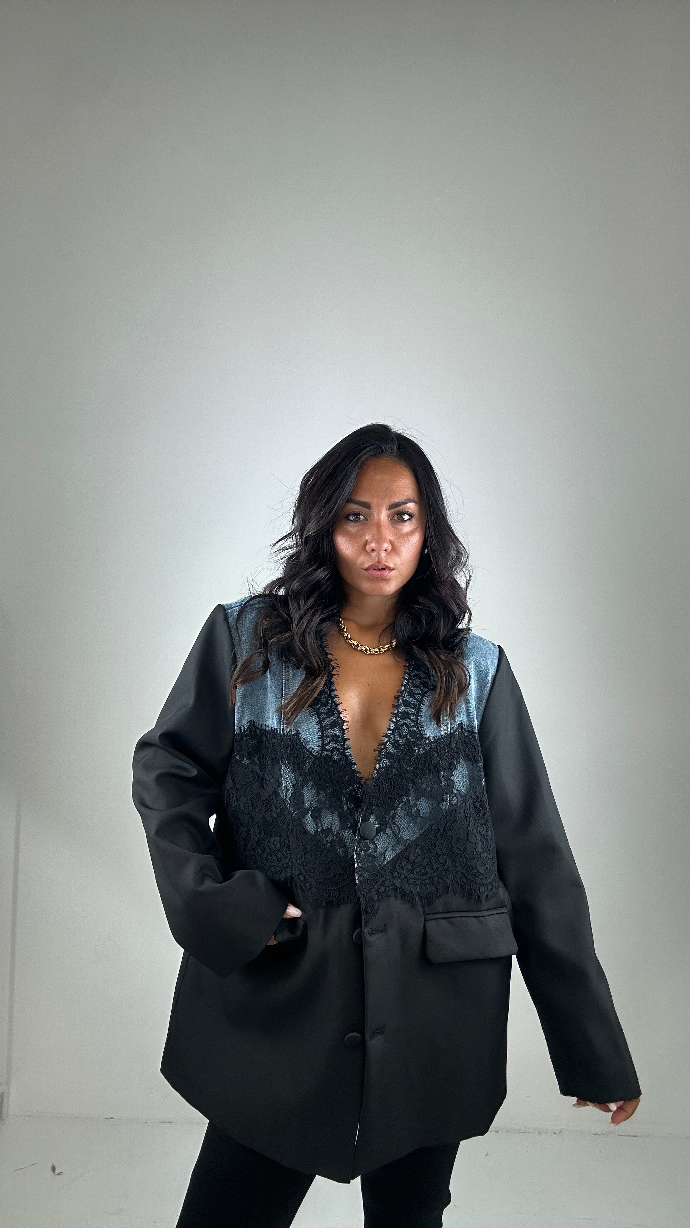 Blazer DENIM E PIZZO - NERO