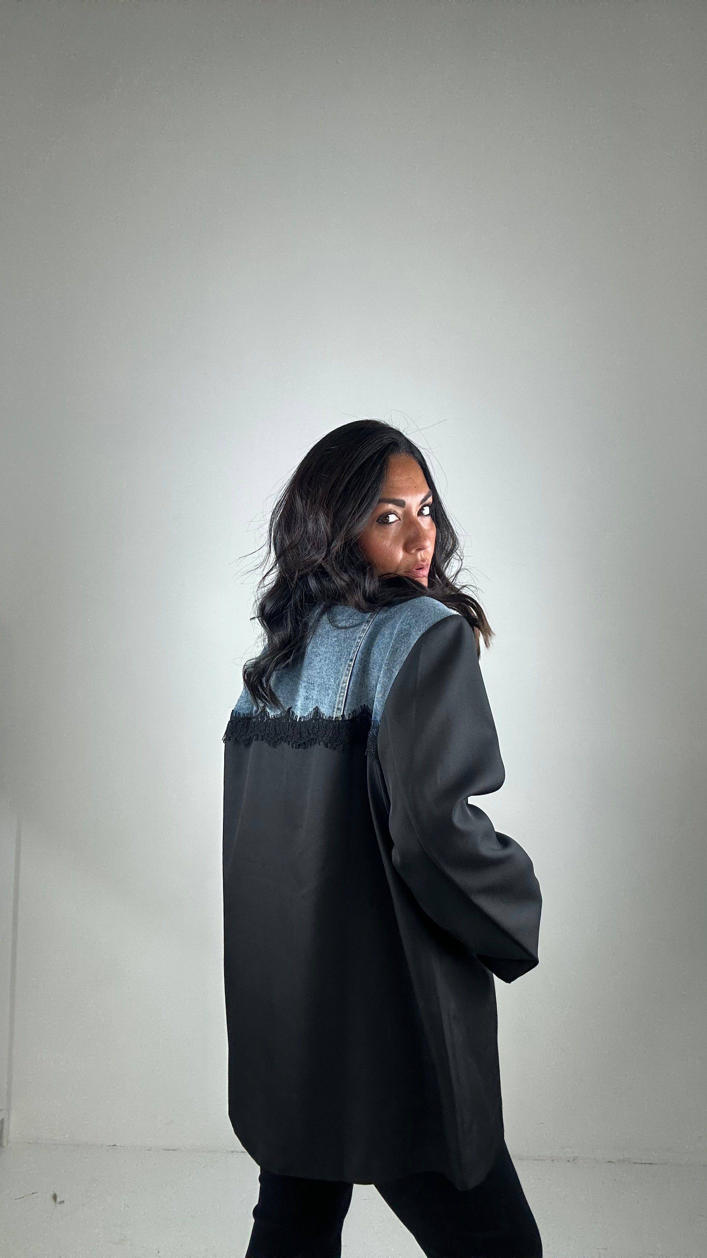 Blazer DENIM E PIZZO - NERO