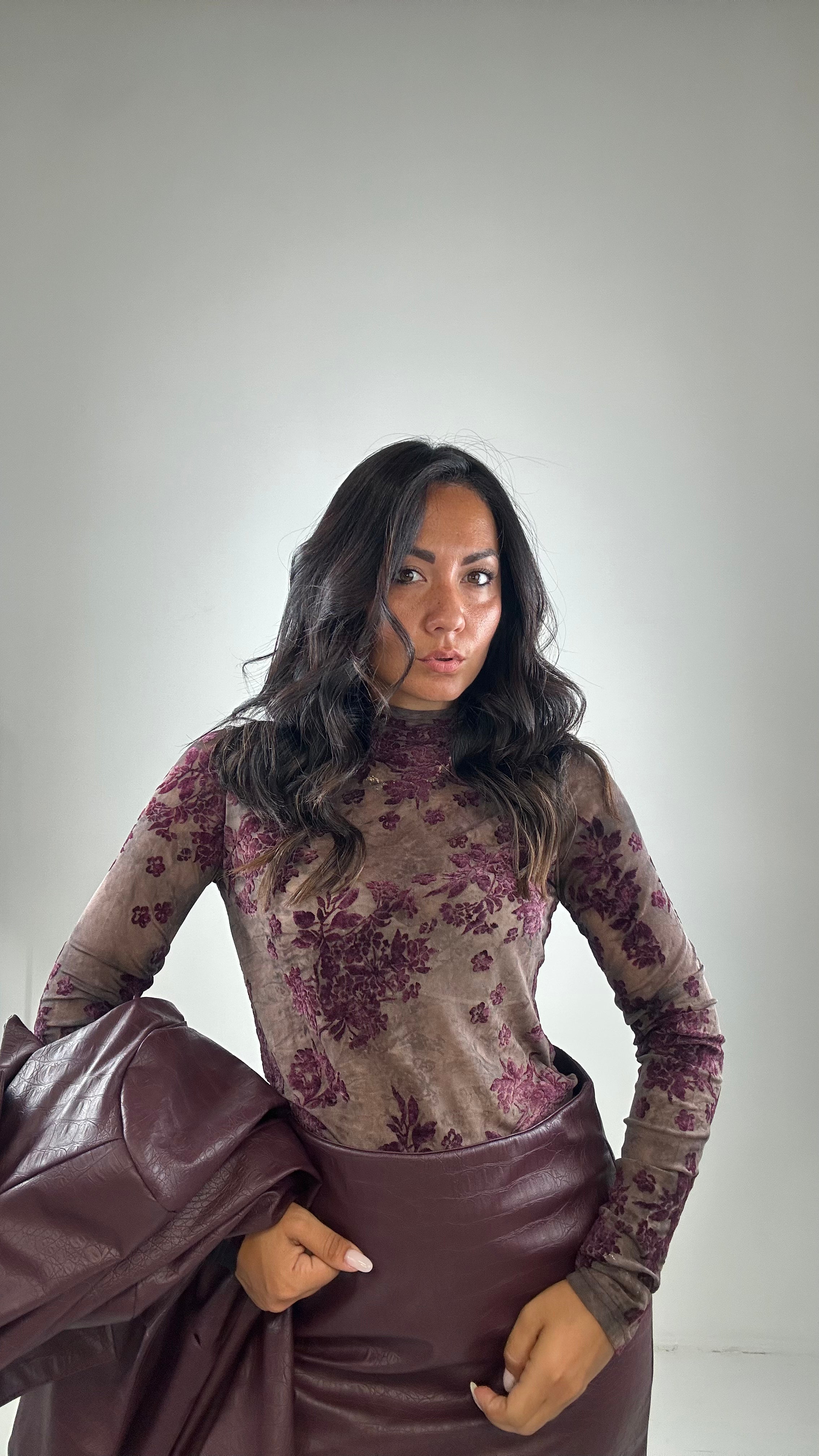 Maglia FIORI IN VELLUTO - BORDEAUX
