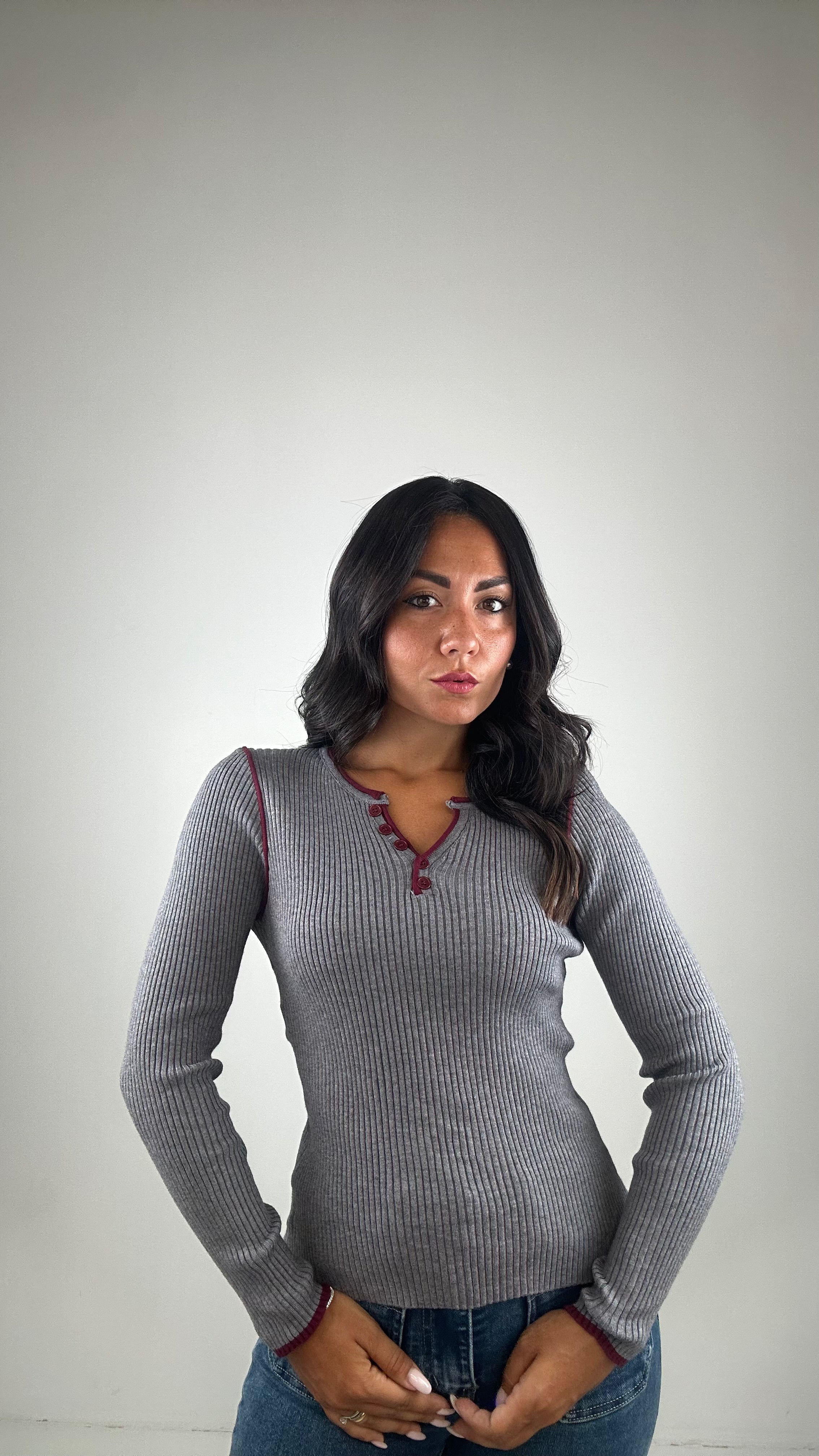 Pull BORDO E BOTTONCINI - GRIGIO
