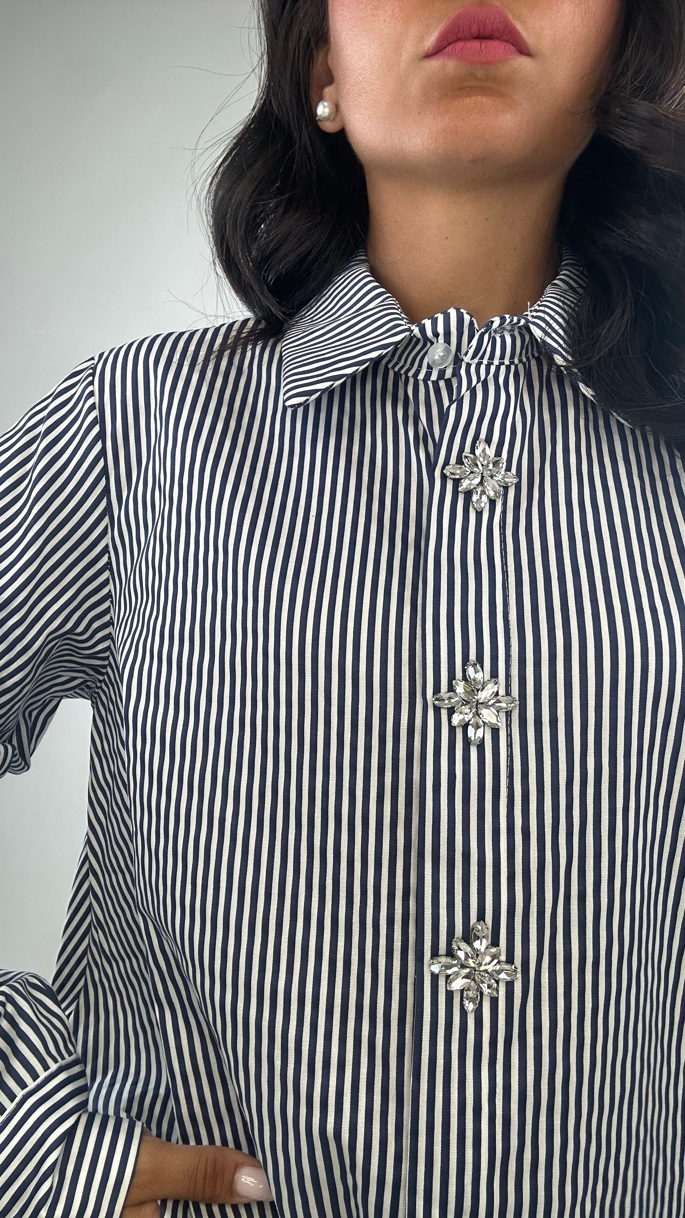 Camicia RIGHE BOTTONE GIOIELLO - BLU