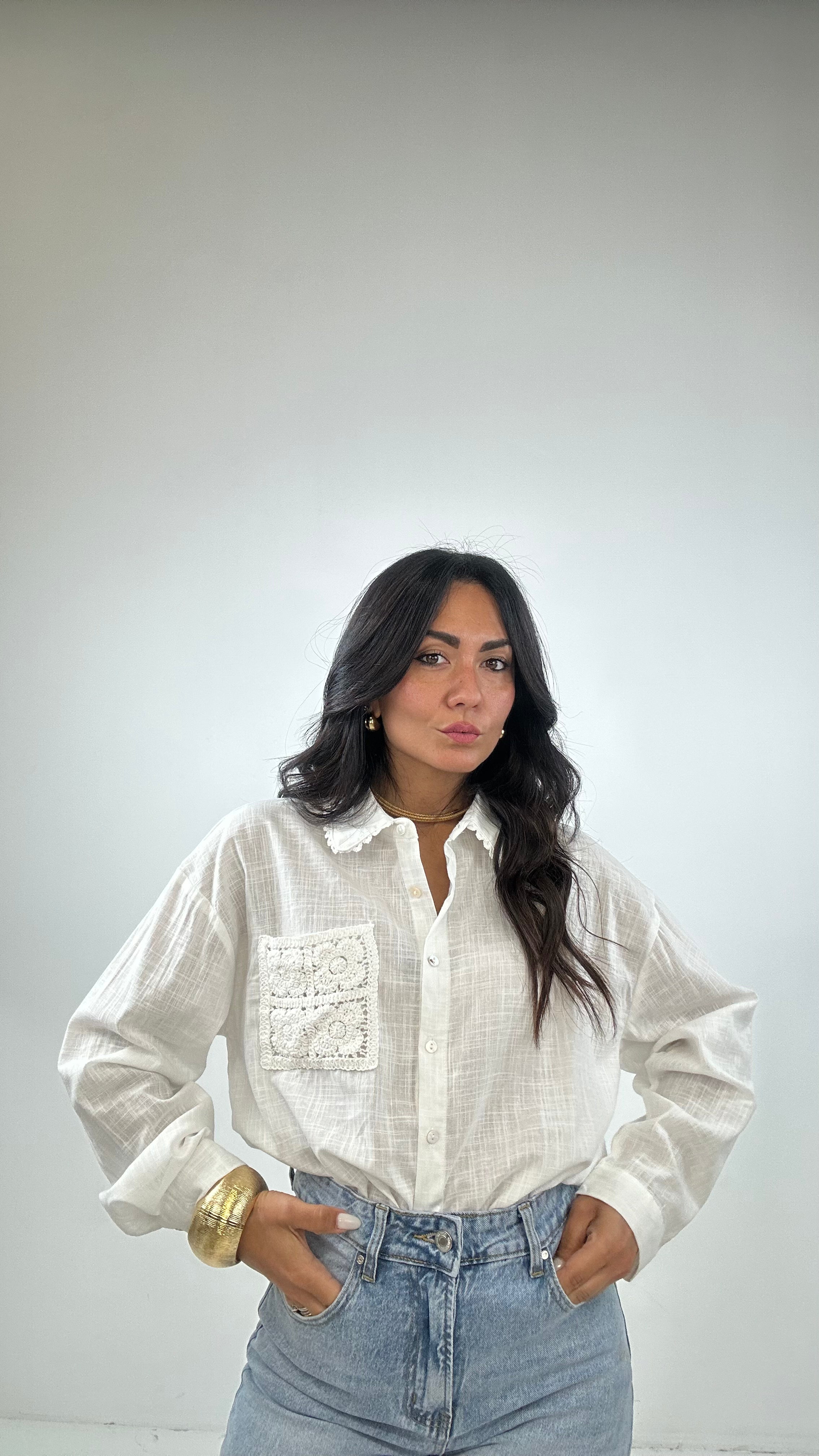 Camicia CON TASCHINO RICAMO - BIANCO