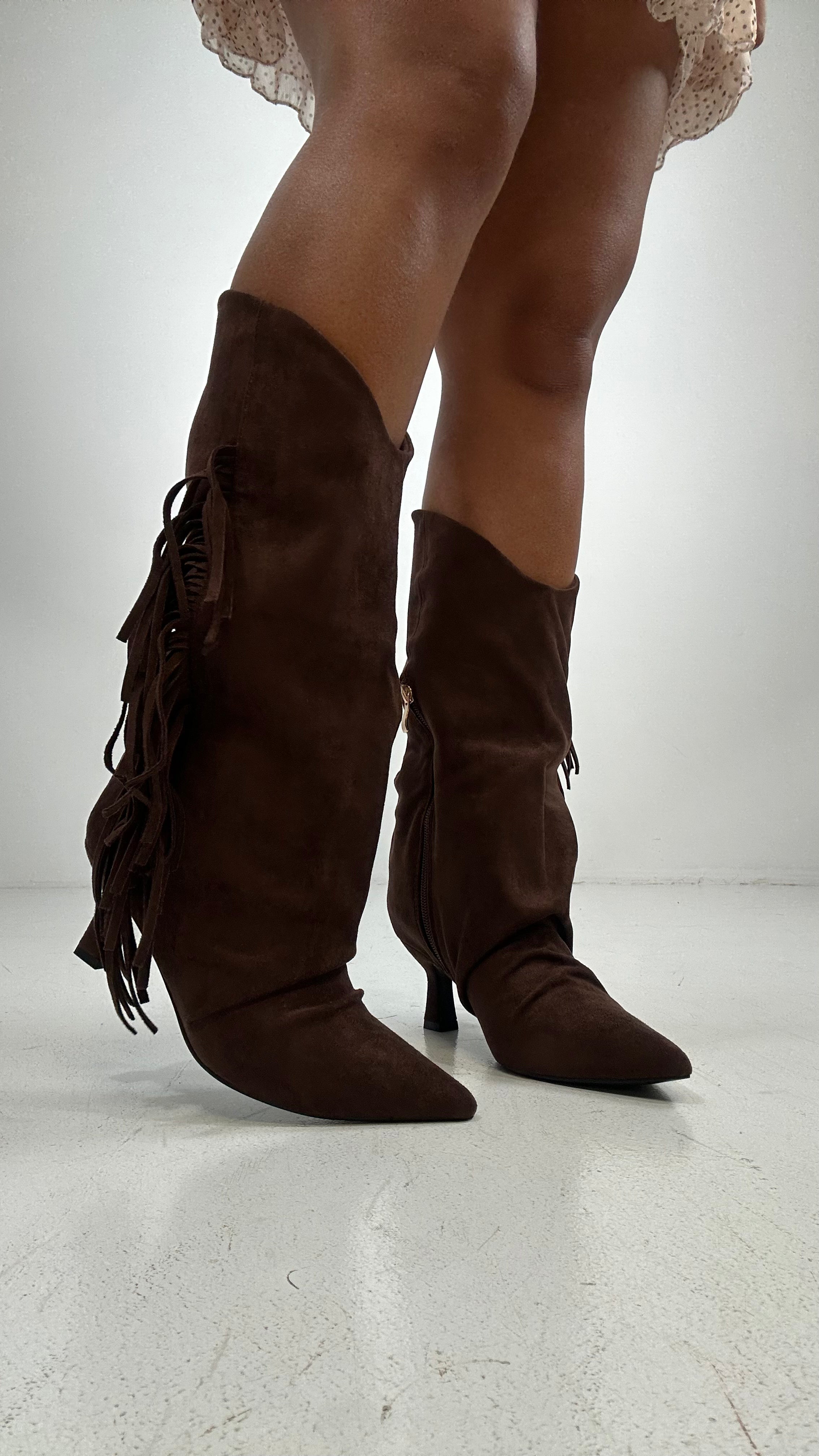 Stivaletto CAMOSCIO FRANGE - MARRONE