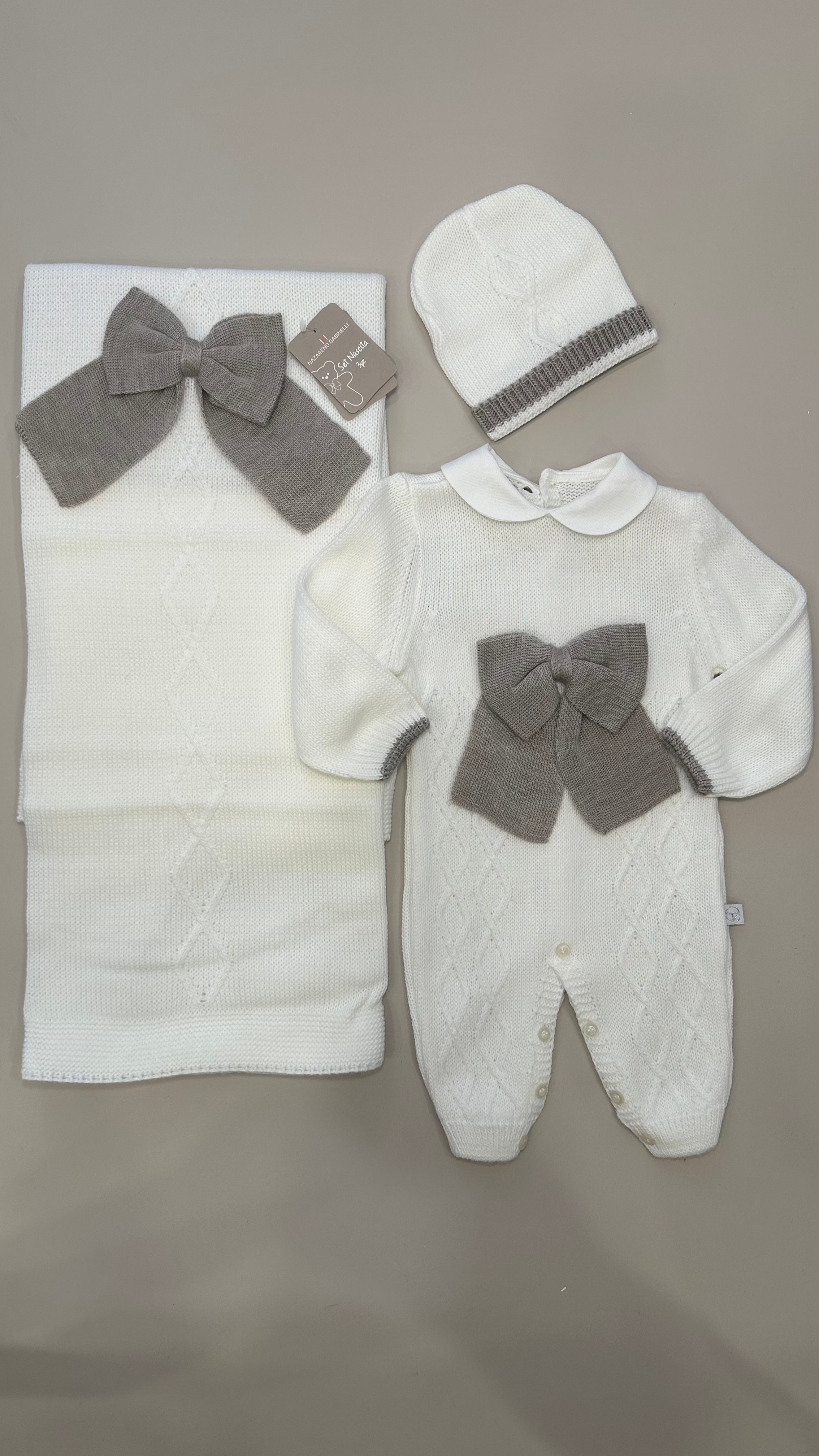 Set NASCITA TRECCIA CON FIOCCO - BEIGE