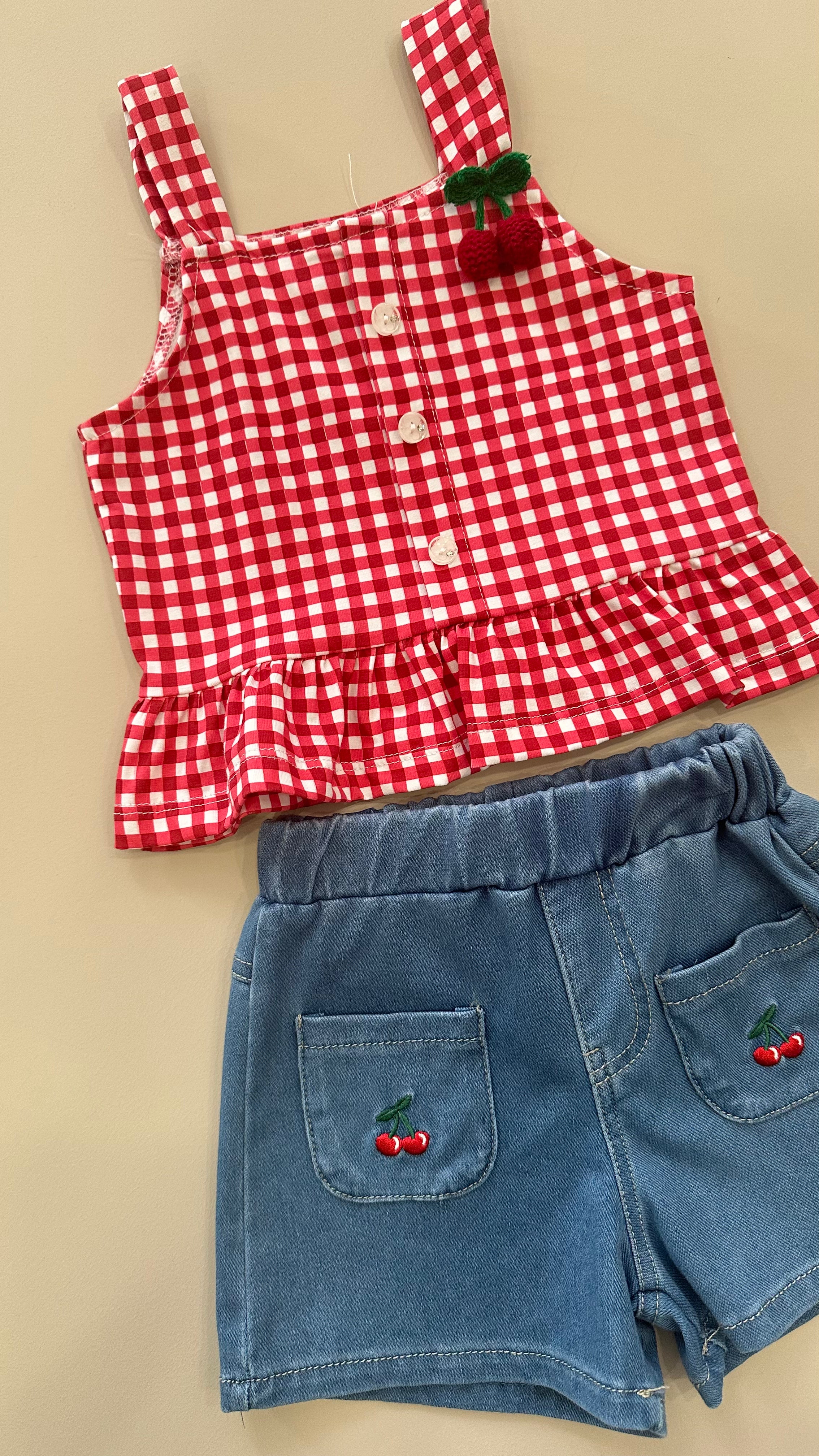 Completo QUADRI CILIEGIA 12-36M - ROSSO