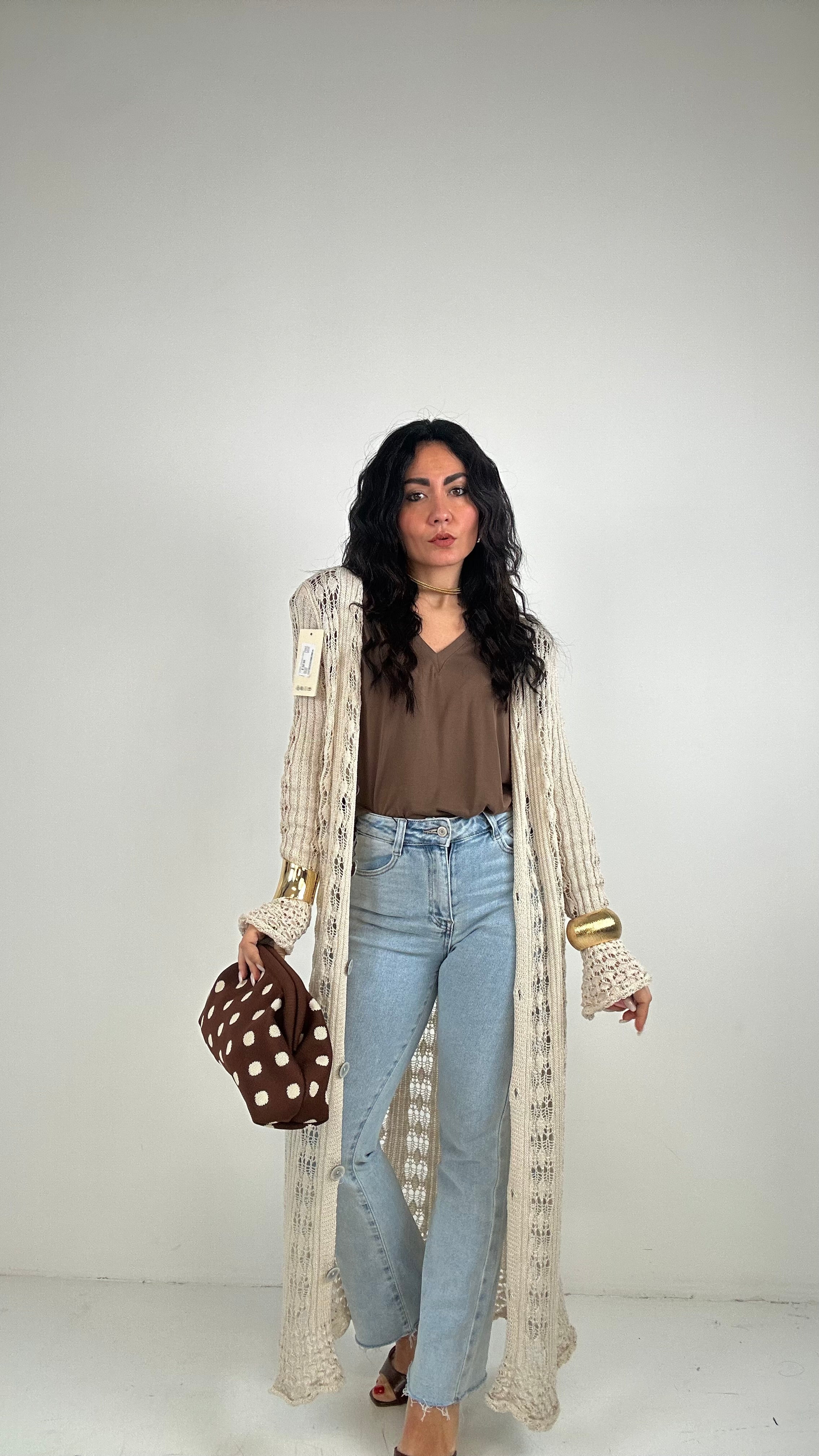 Cardigan TRAFORO LUNGO - BEIGE