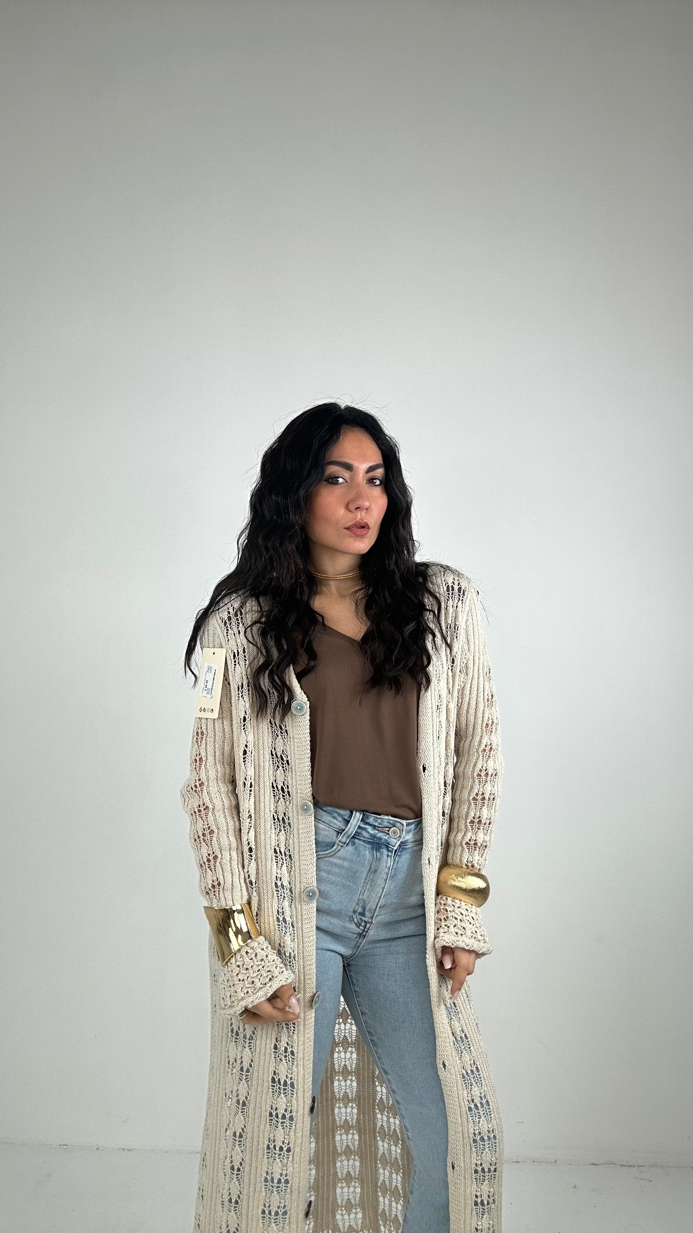 Cardigan TRAFORO LUNGO - BEIGE