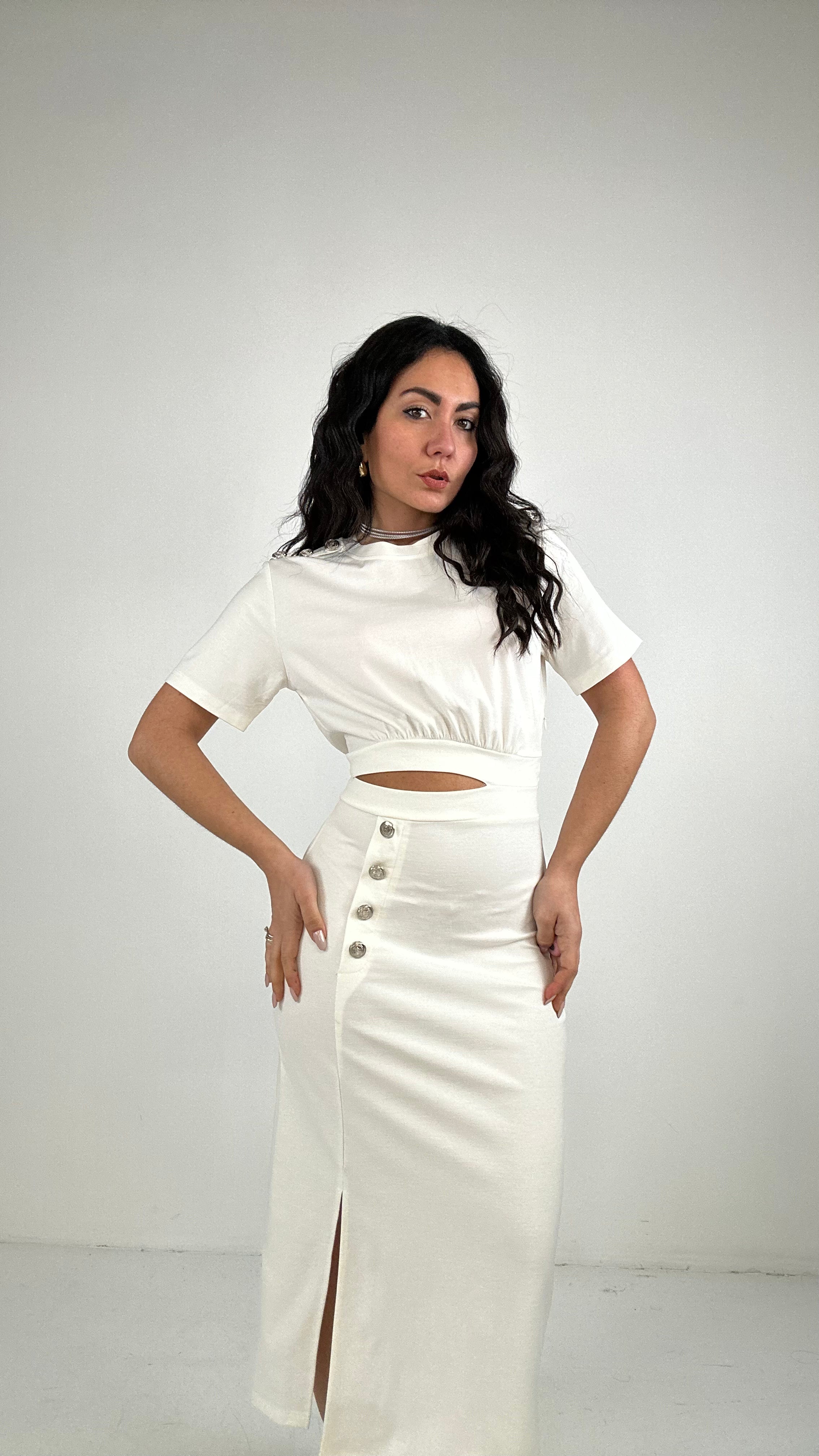 Vestito BOTTONI E APERTURA - BIANCO