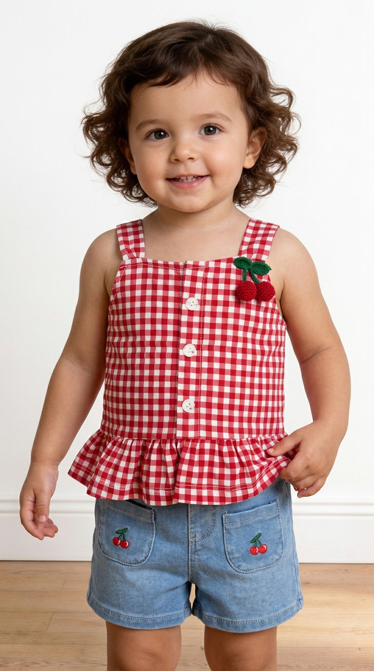 Completo QUADRI CILIEGIA 12-36M - ROSSO