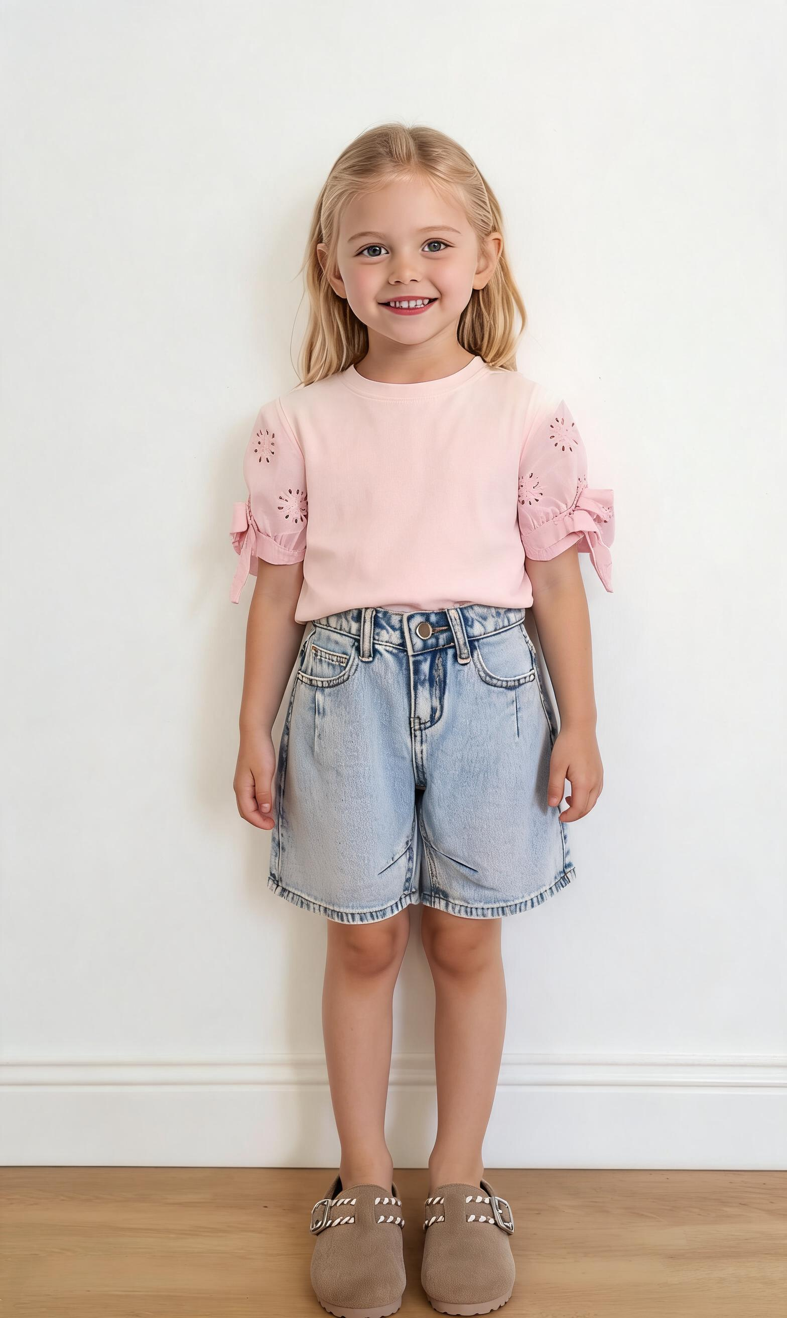 T-shirt SANGALLO CON FIOCCO SULLE MANICHE 4-14A - ROSA