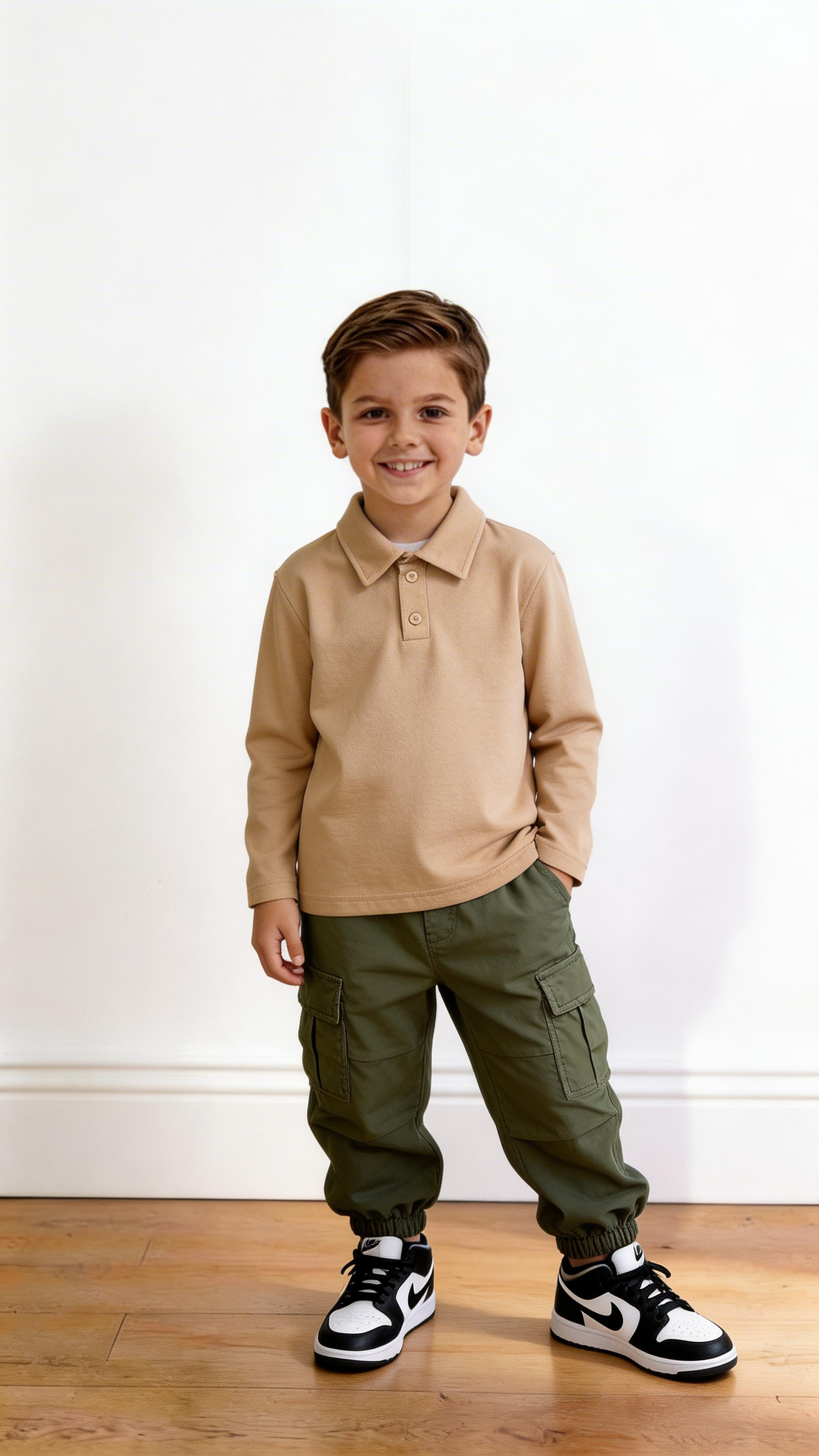 Pantalone CARGO CON POLSINO 4-12A - VERDE MILITARE