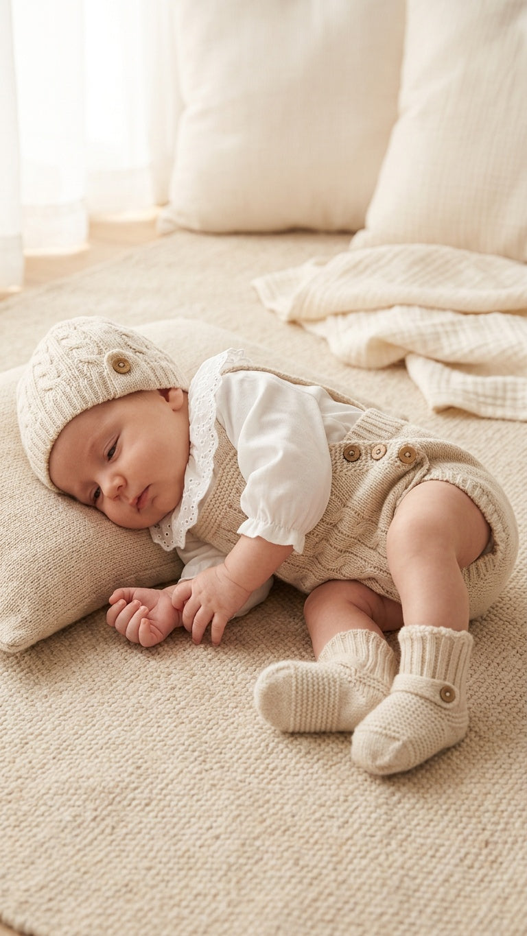 Set Pagliaccetto CON CUFFIA+BABBUCCE - BEIGE