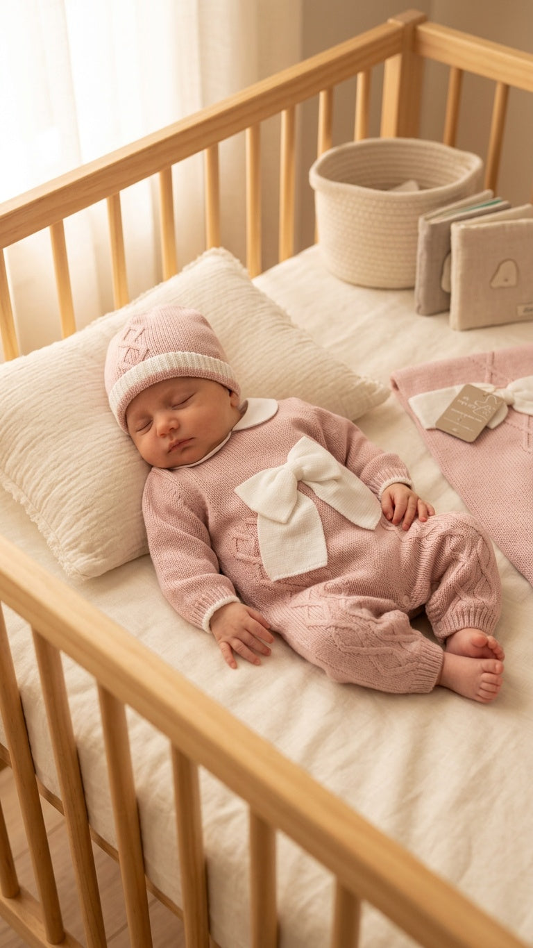 Set NASCITA TRECCIA CON FIOCCO - ROSA
