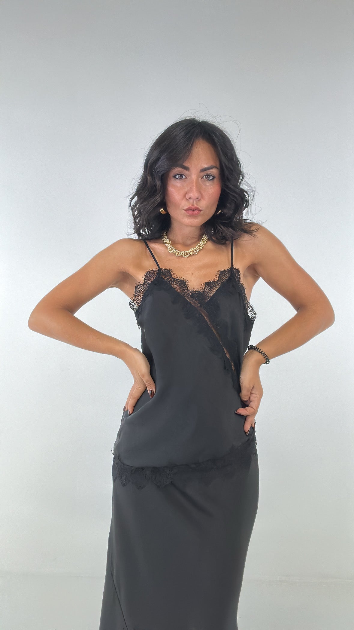 Top SATIN PIZZO - NERO
