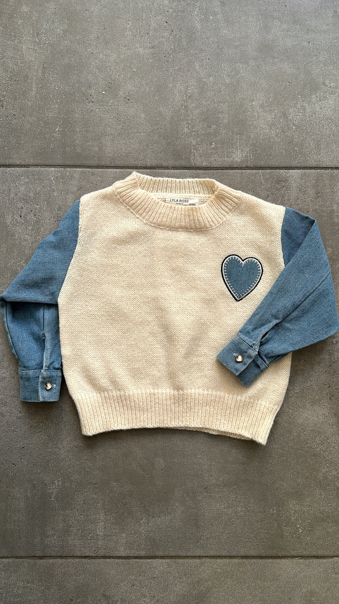 Pull CON MANICHE IN JEANS 4-14A - PANNA