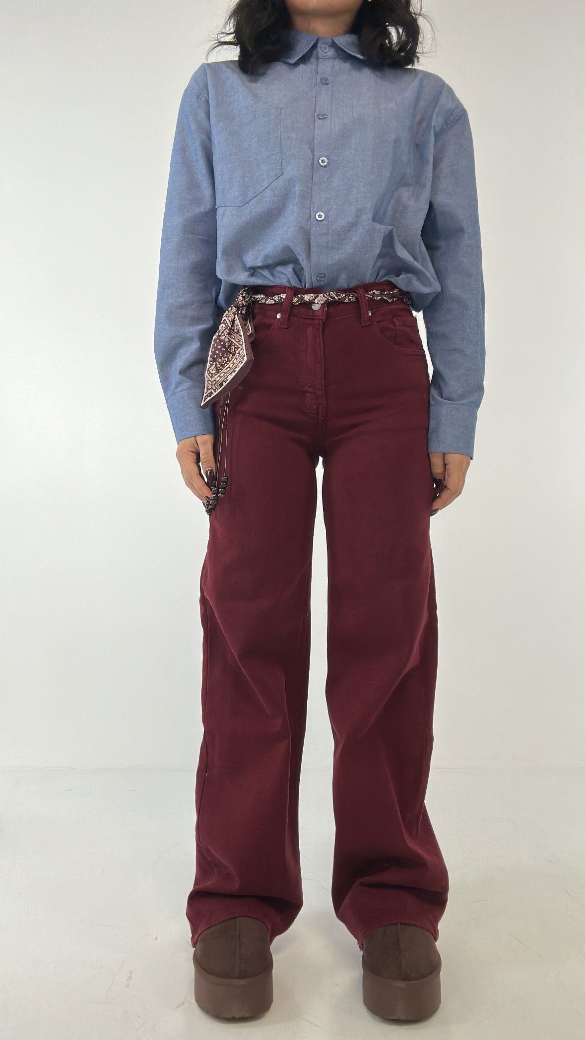 Jeans WIDE LEG FOULARD - BORDEAUX