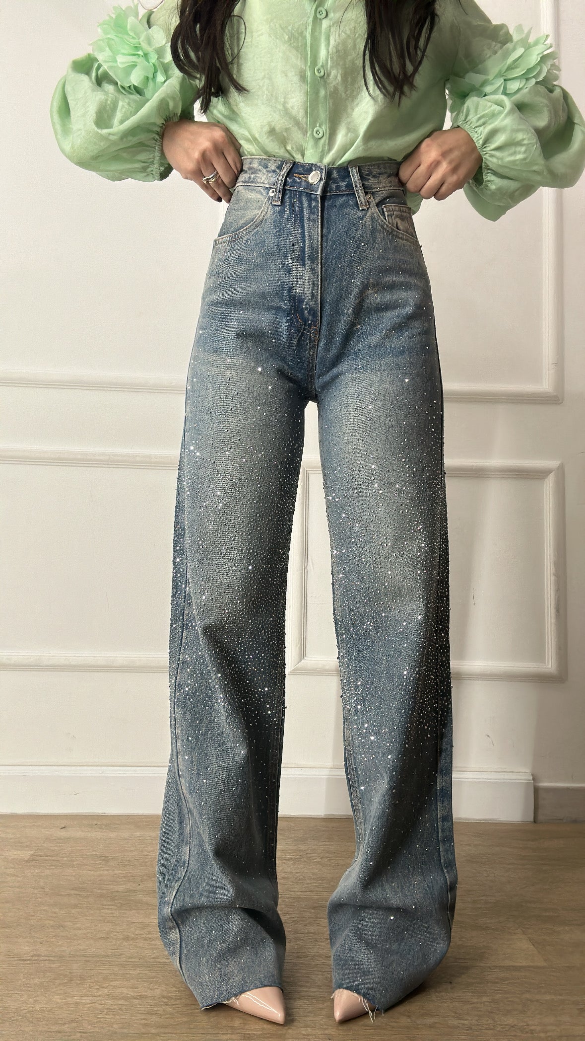 Jeans WIDE LEG BRILLANTINI TAGLIO VIVO - JEANS