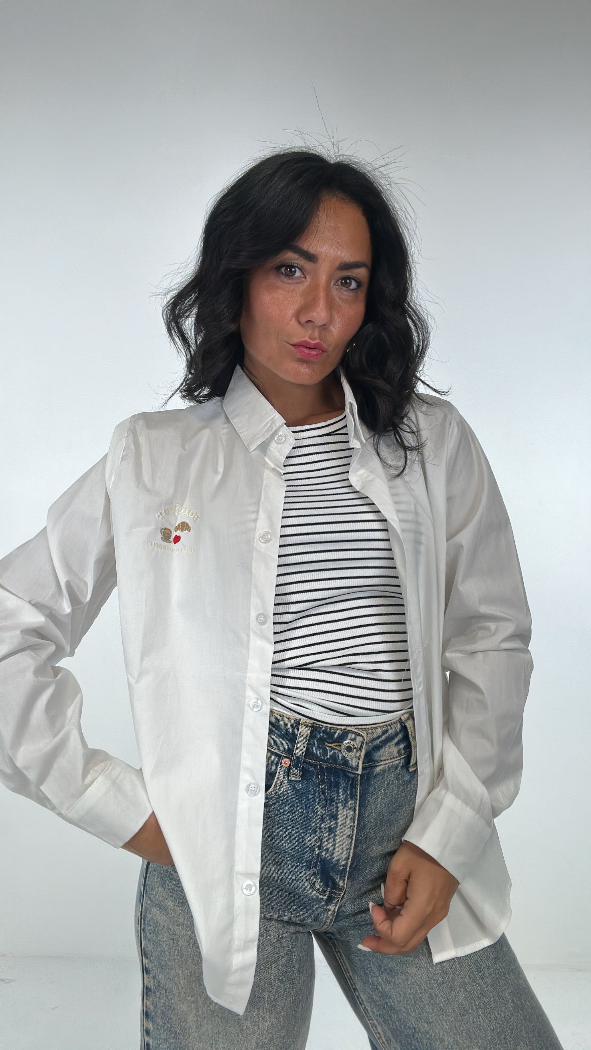 Camicia CON CANOTTA A RIGHE - BIANCO