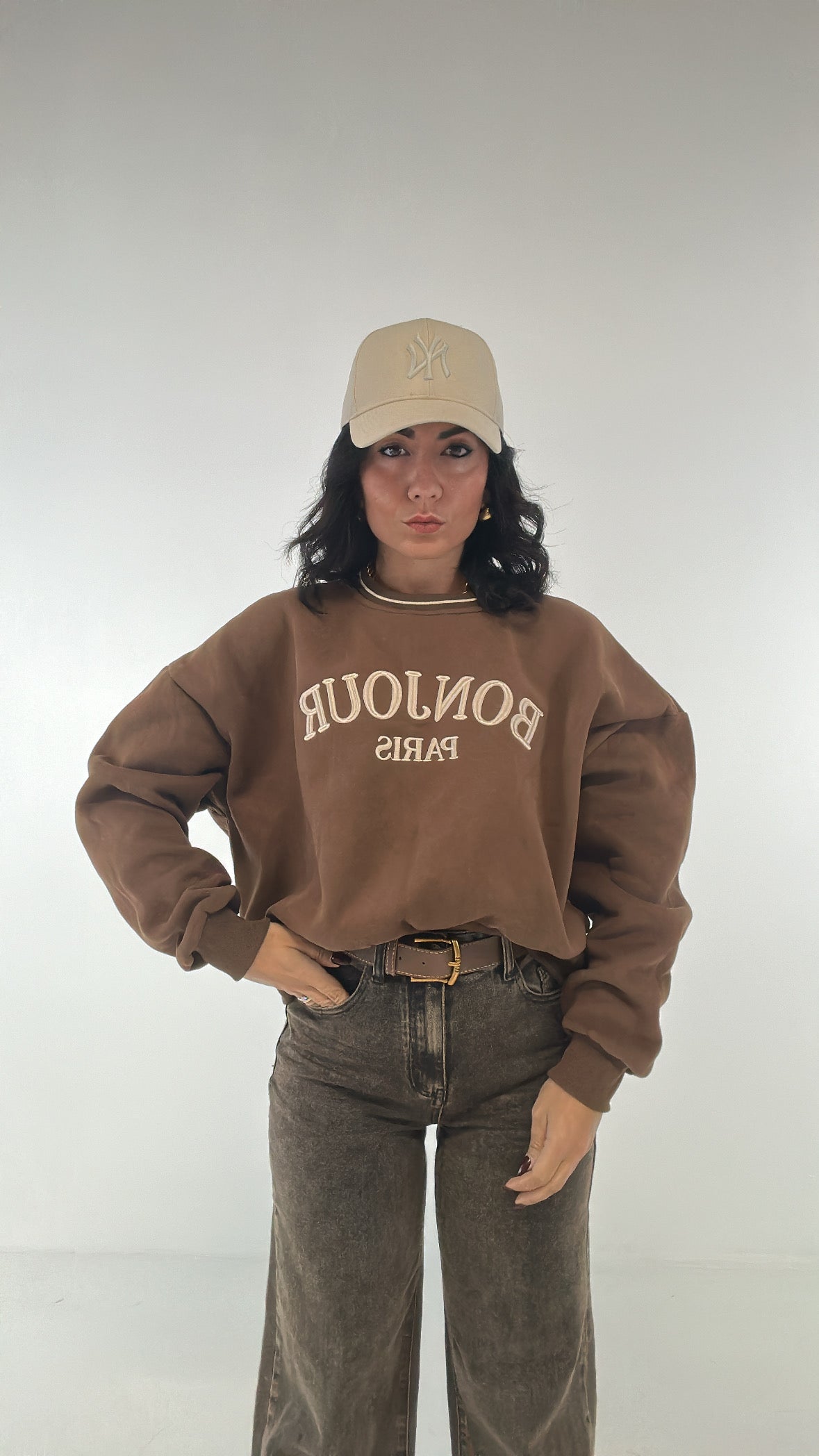 Felpa BONJOUR PARIS - MARRONE