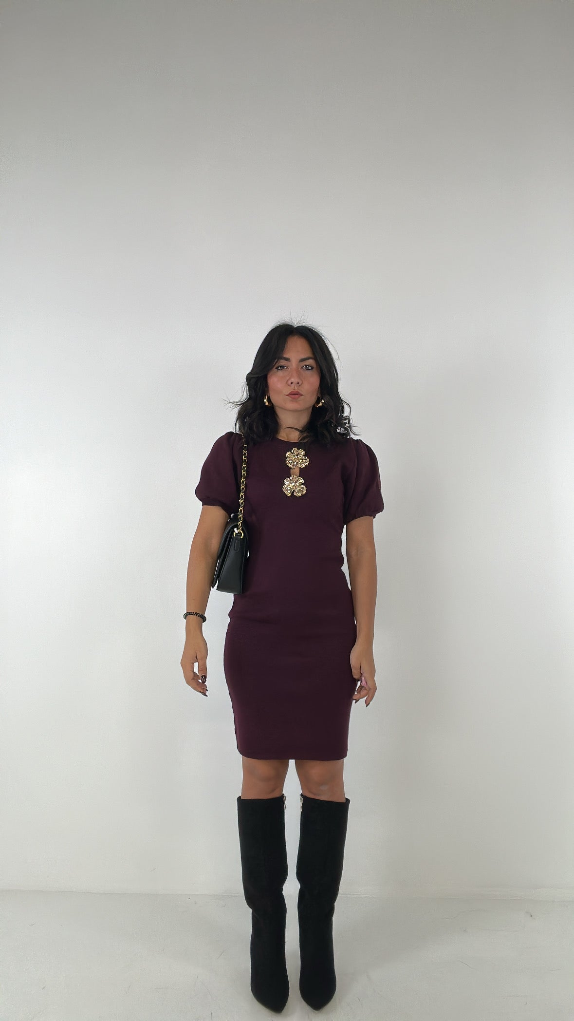 Abito in maglia DETT. ORO - BORDEAUX
