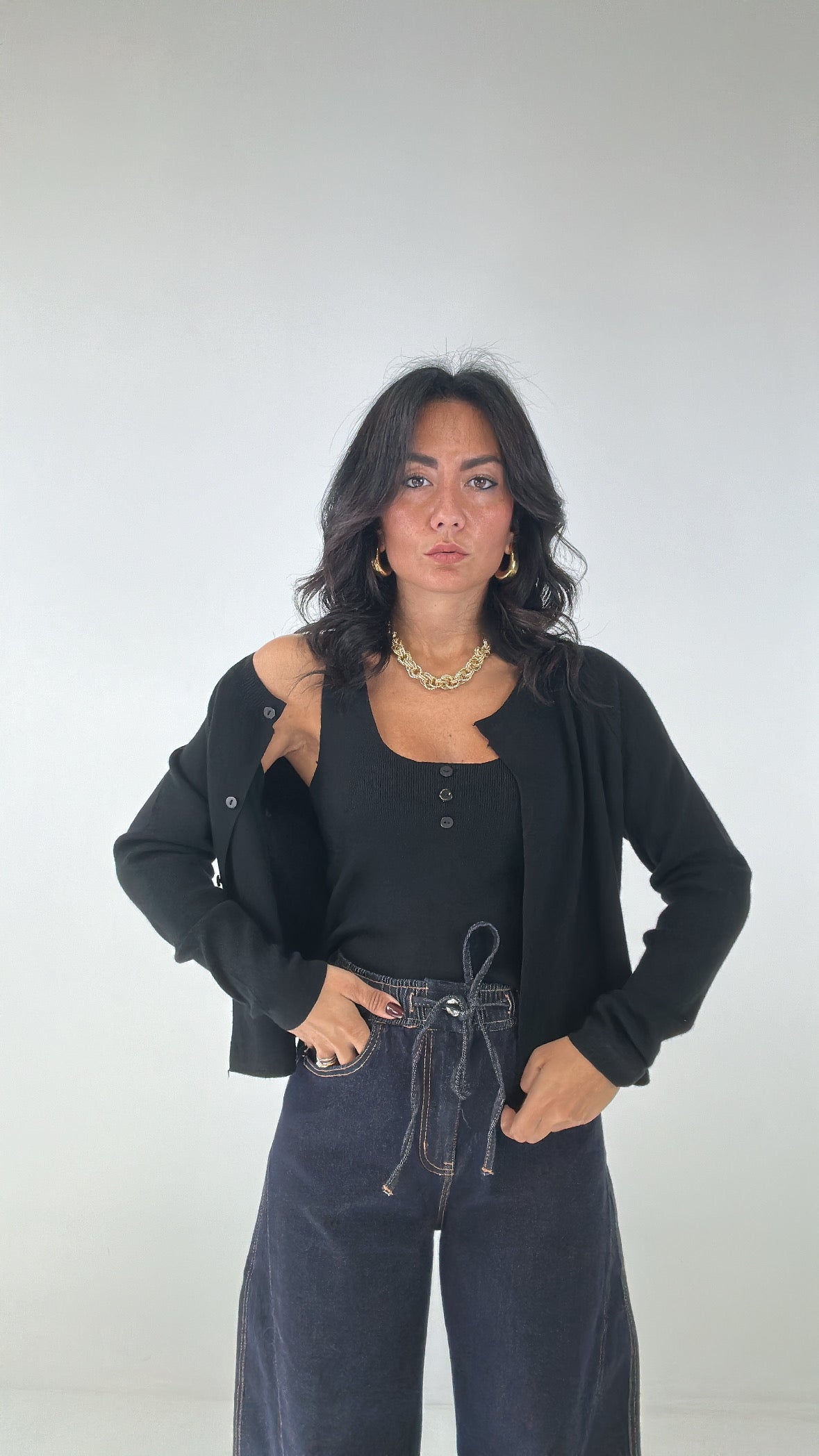 Cardigan E TOP - NERO