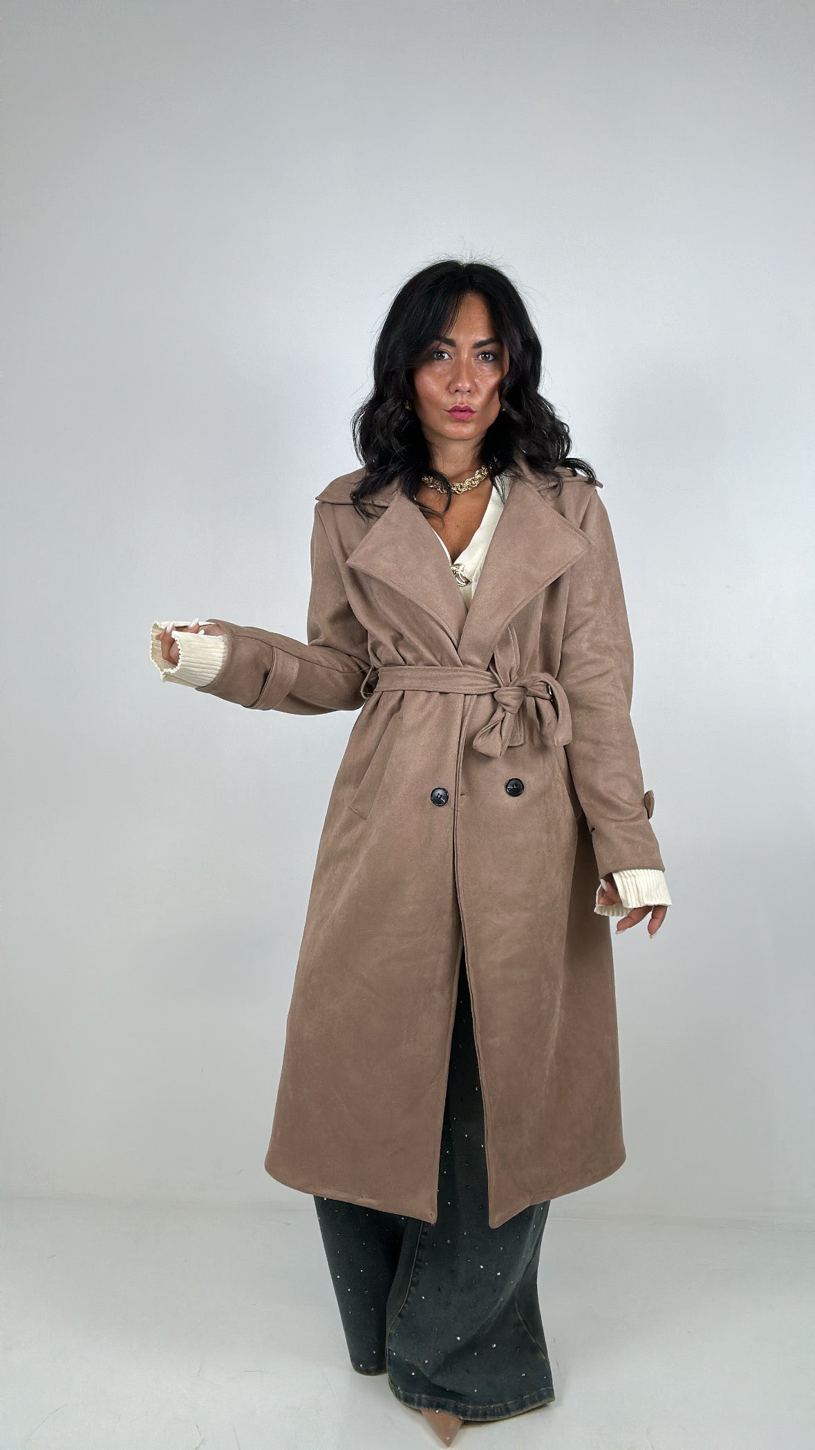 Trench LUNGO IN CAMOSCIO - BEIGE