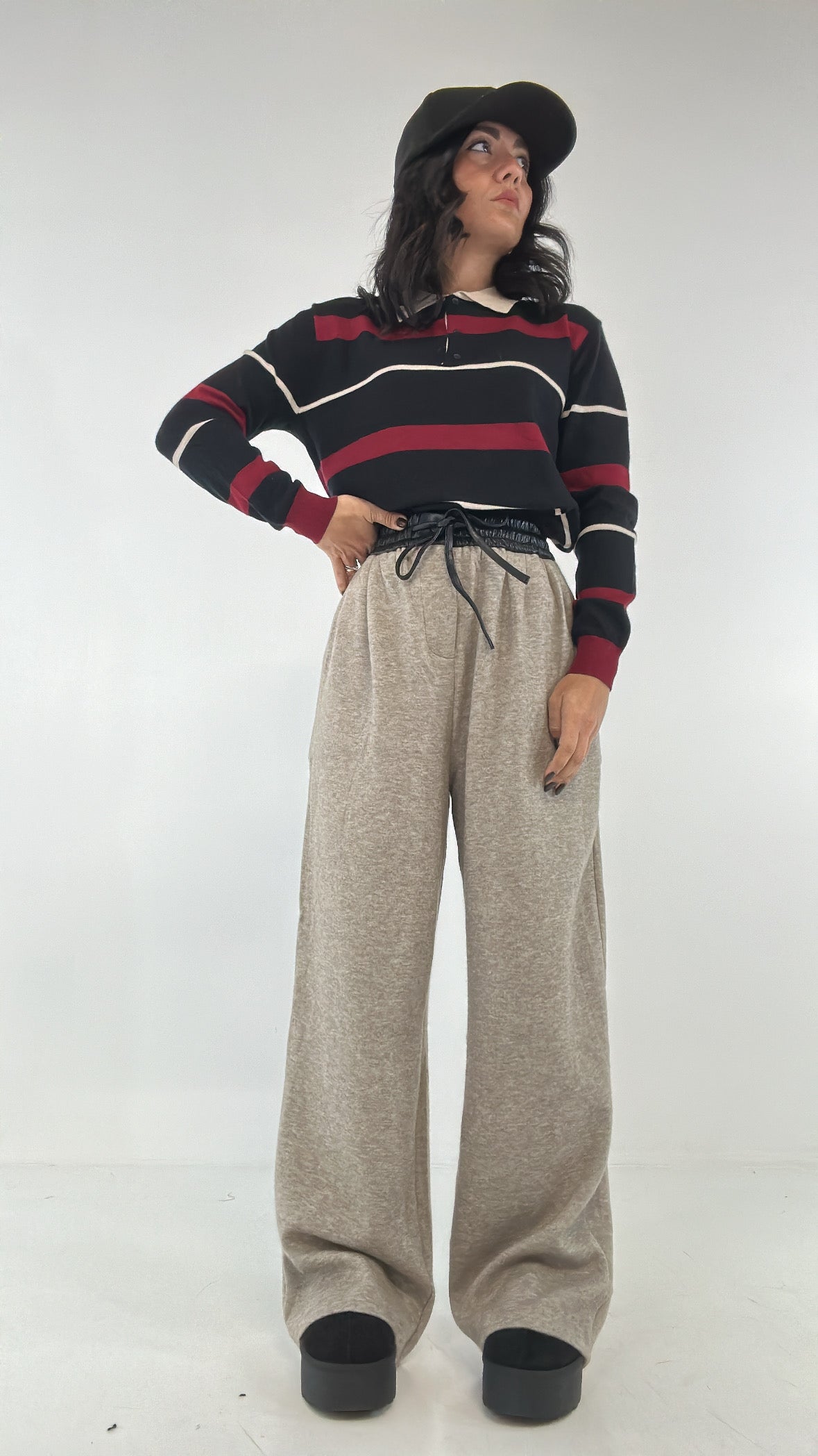 Pantalone CON PARTI IN ECOPELLE - BEIGE
