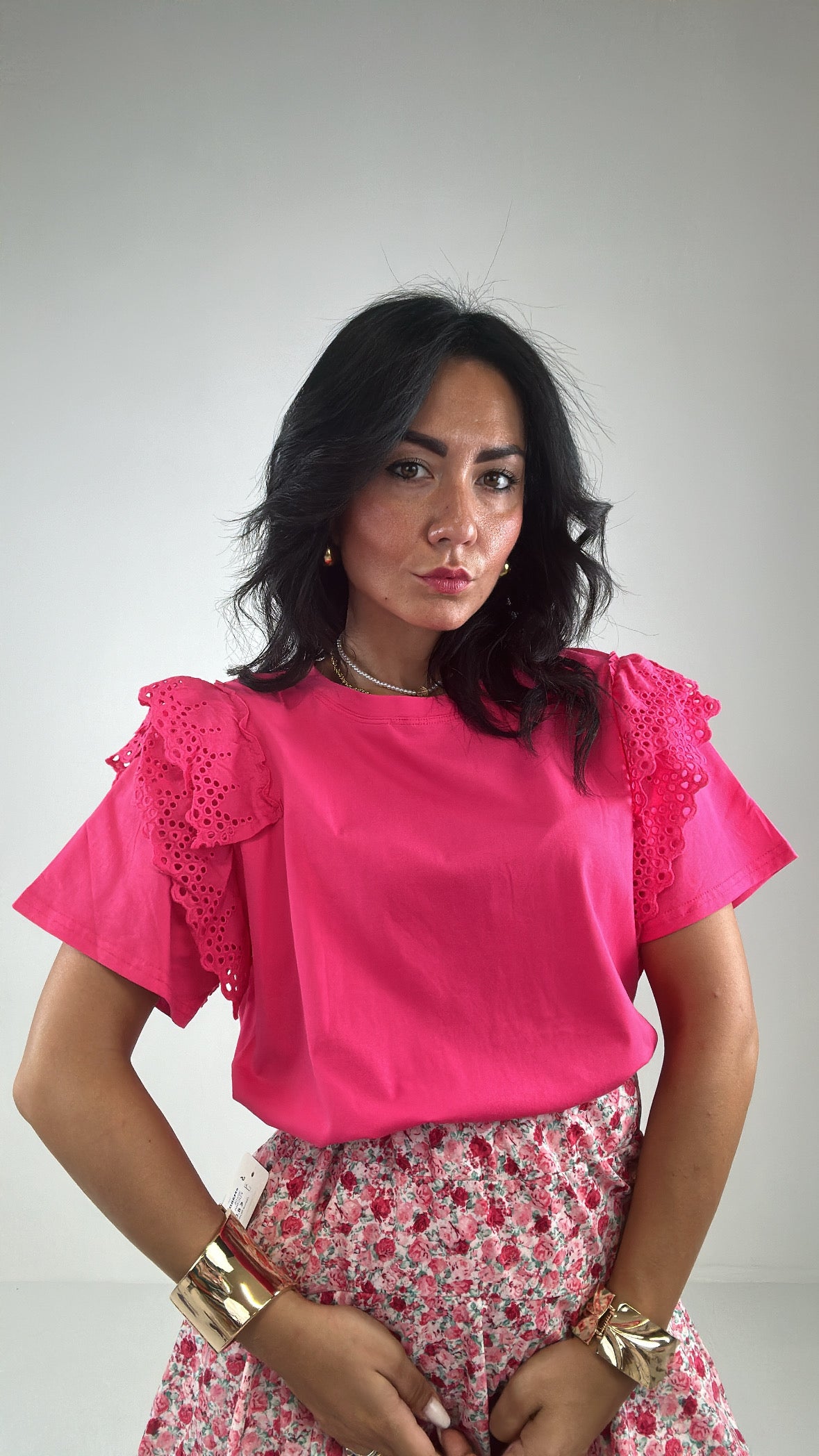 T-shirt MANICA VOLANT SANGALLO - FUCSIA
