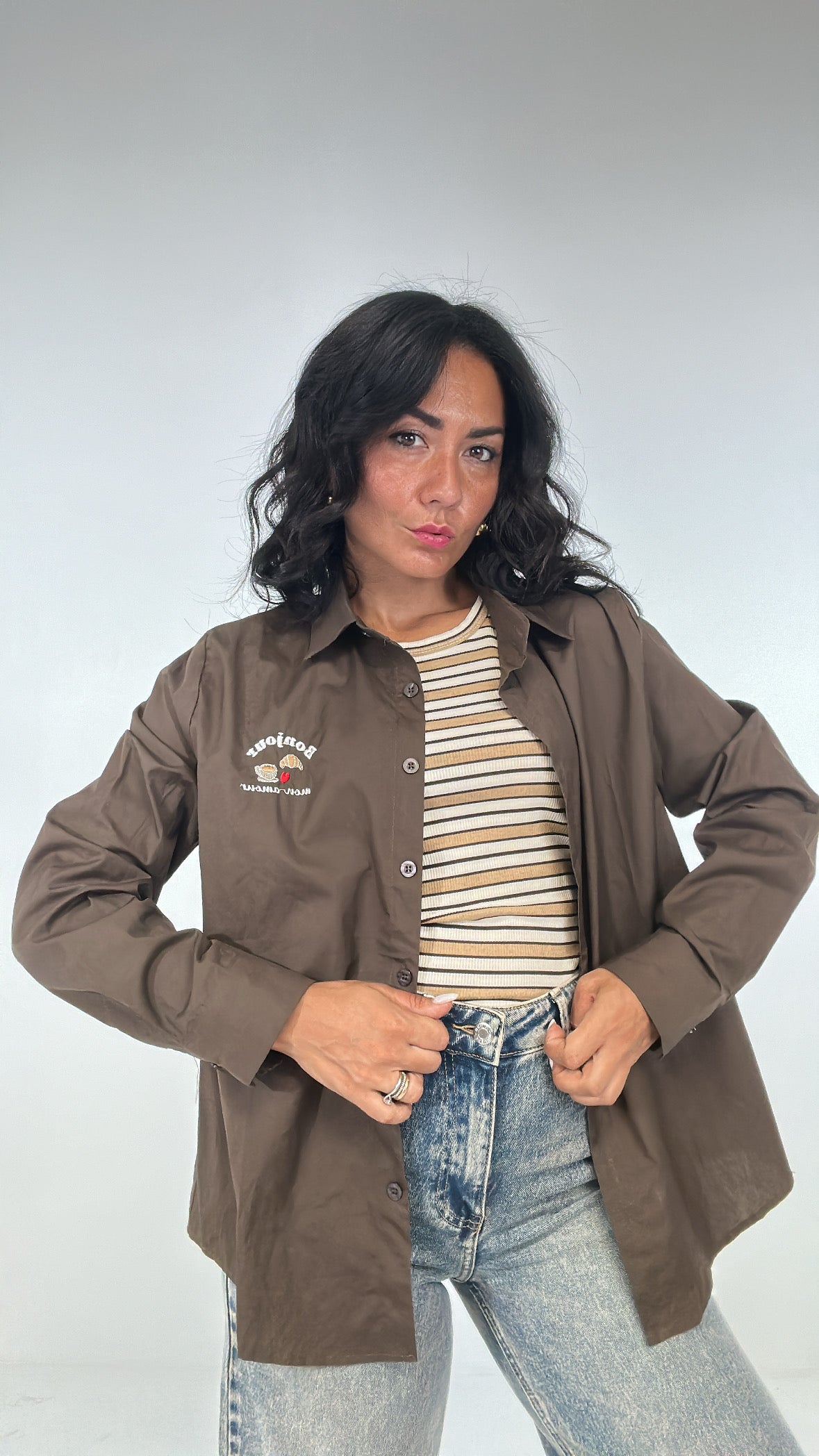 Camicia CON CANOTTA A RIGHE - MARRONE