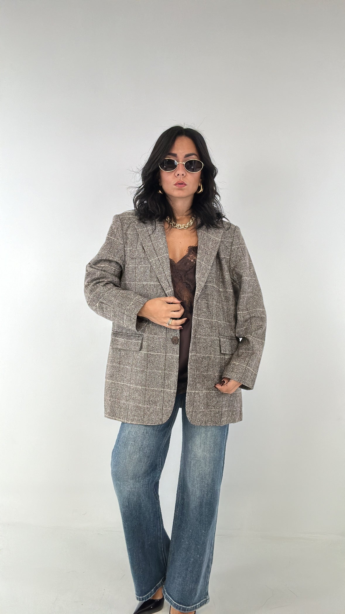 Giacca IN PANNO QUAD - MARRONE