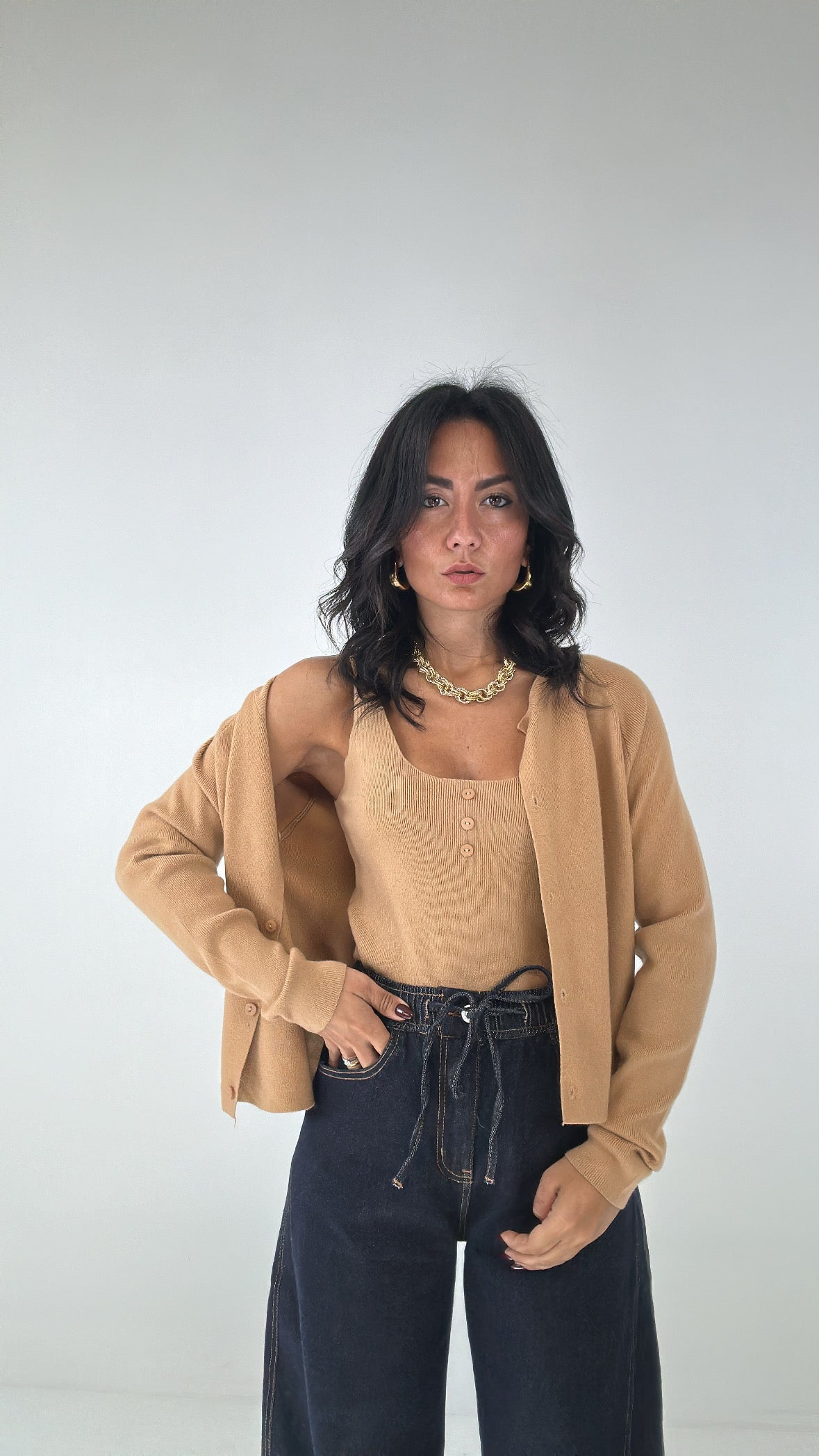 Cardigan E TOP - CAMMELLO