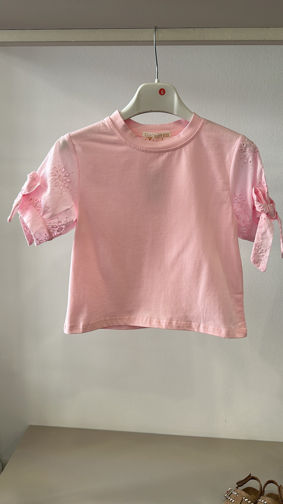 T-shirt SANGALLO CON FIOCCO SULLE MANICHE 4-14A - ROSA
