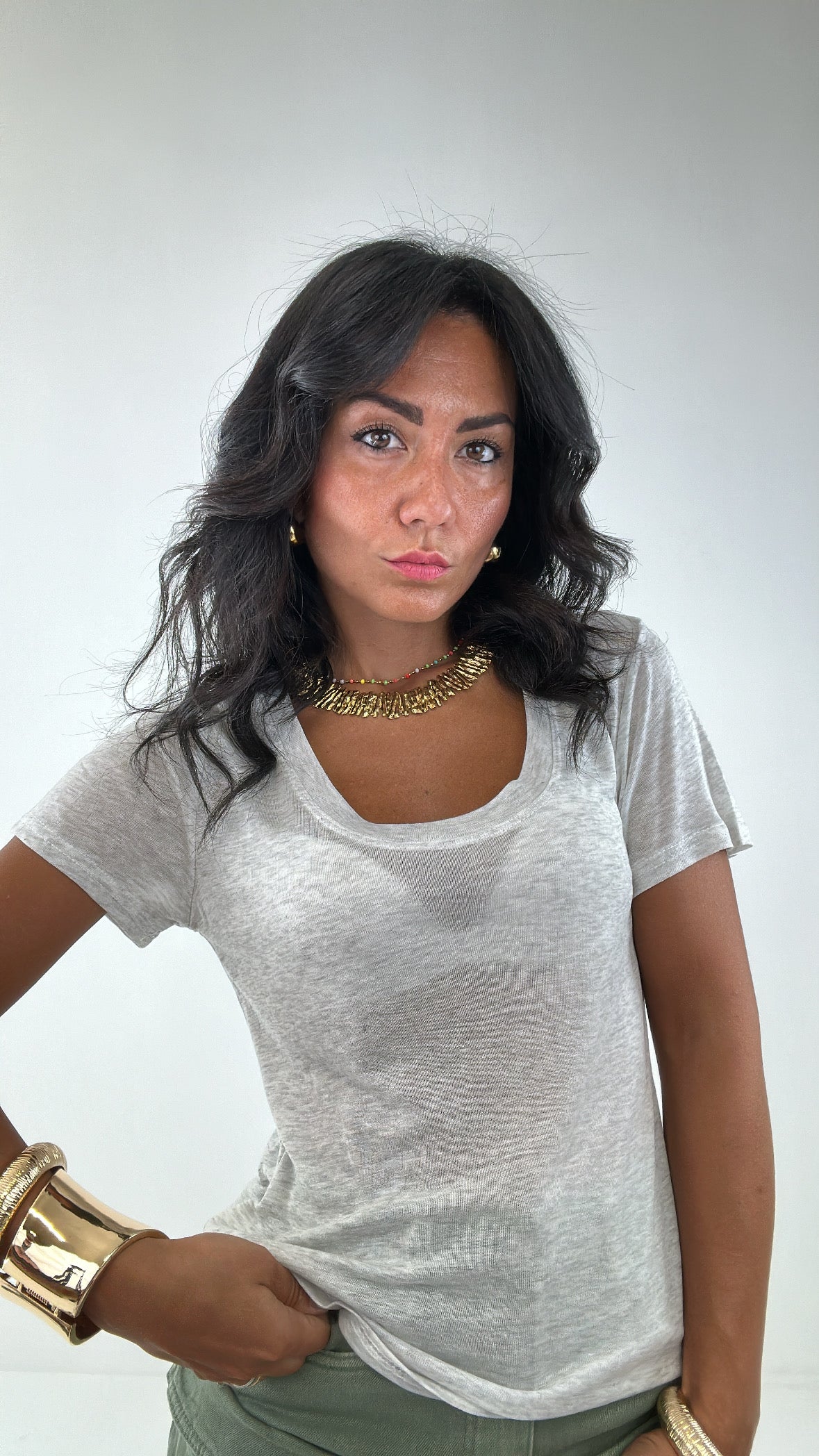 T-shirt SCOLLO TONDO - GRIGIO CHIARO