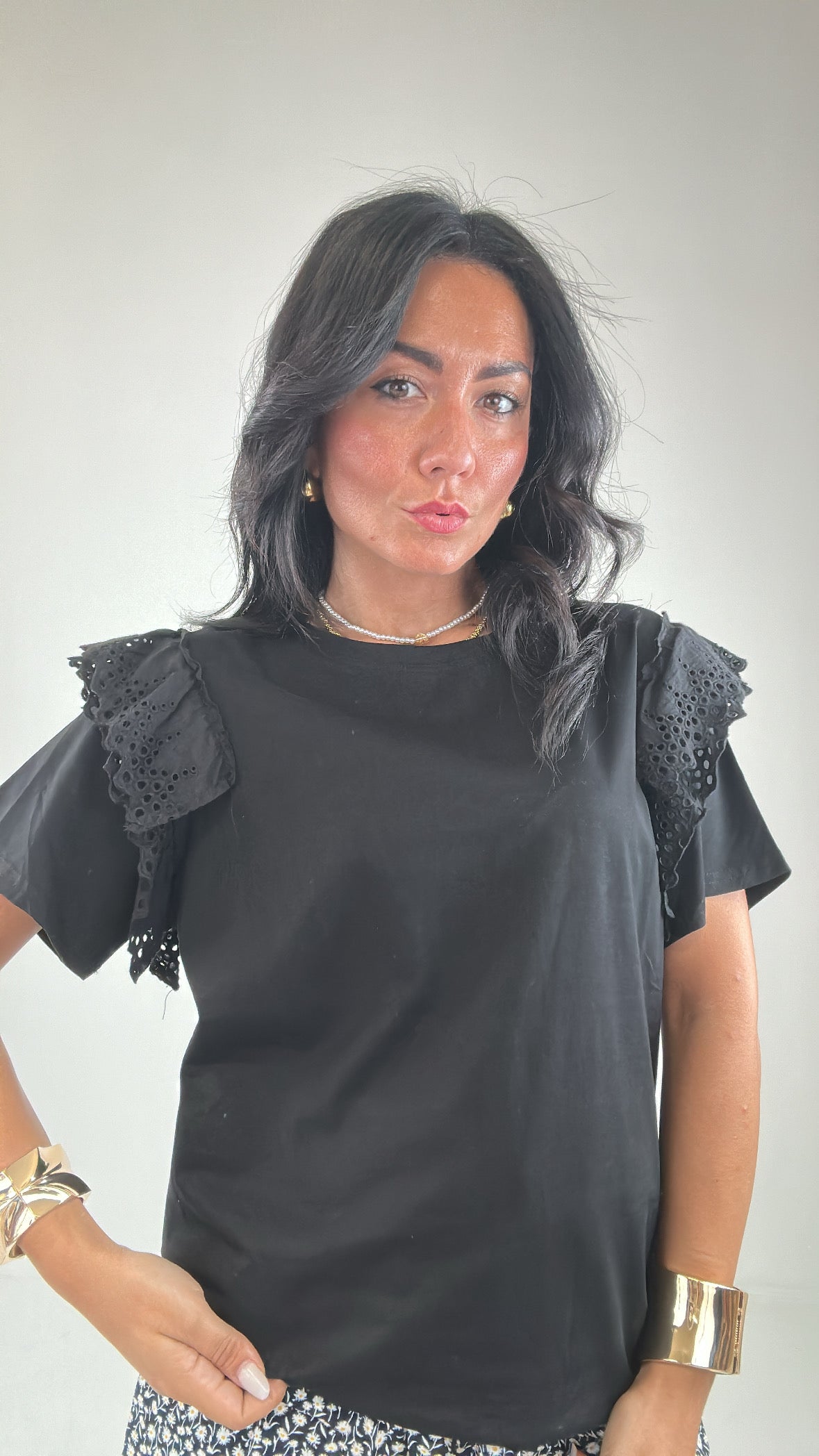 T-shirt MANICA VOLANT SANGALLO - NERO