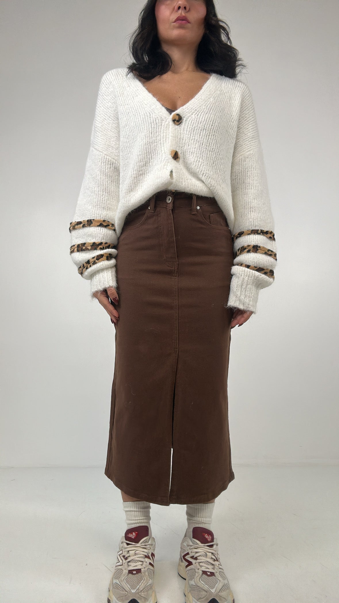 Gonna LONGUETTE IN JEANS - MARRONE