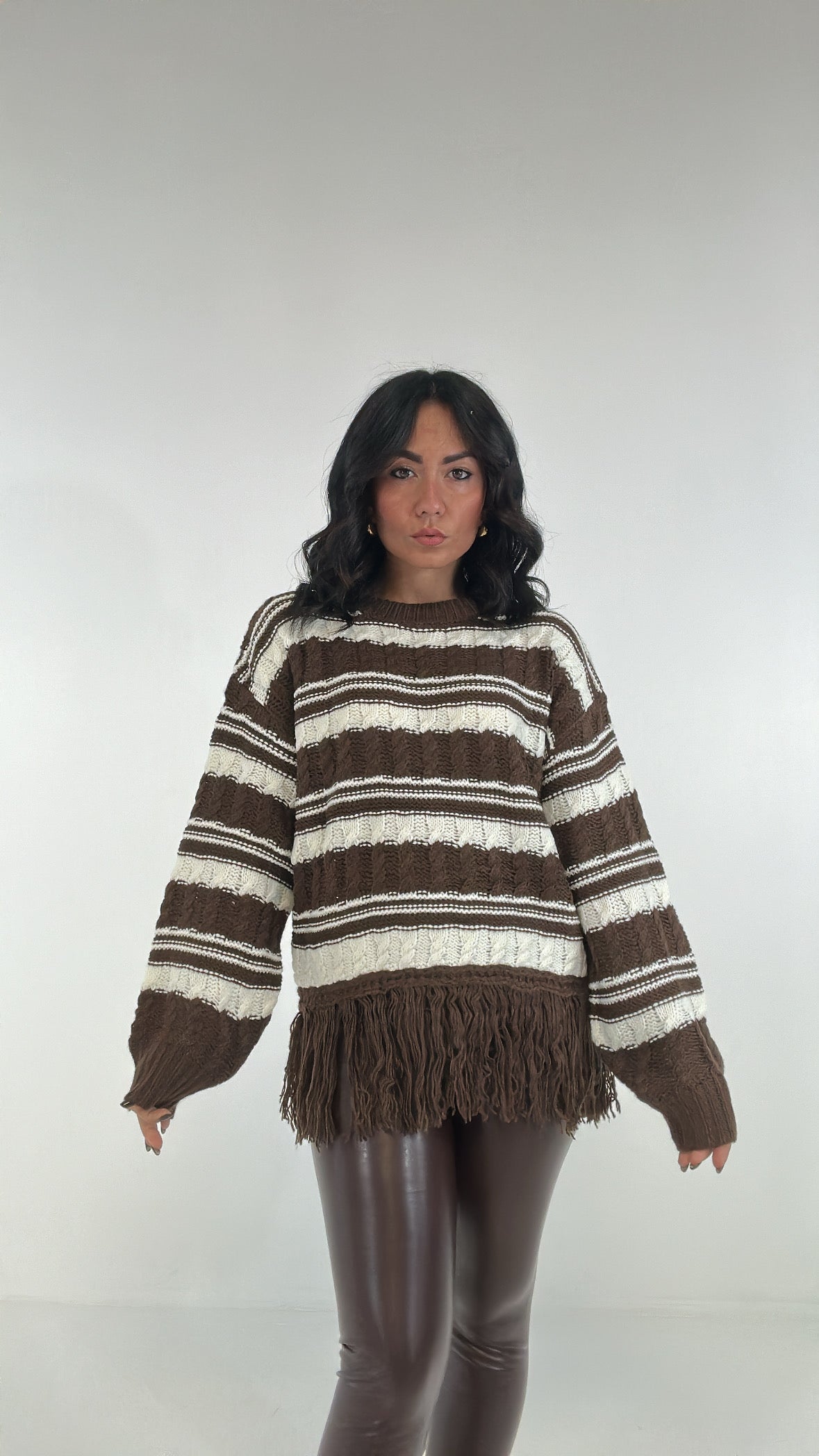Pull RIGHE E FRANGE - MARRONE