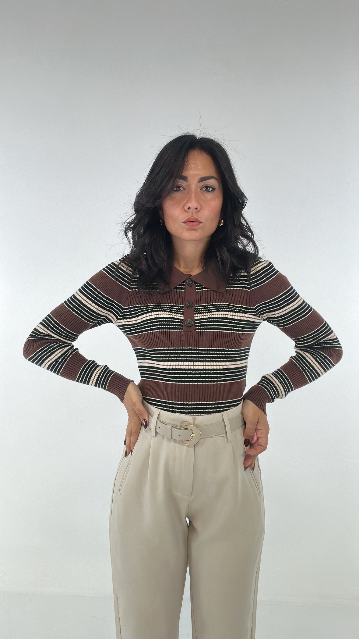 Polo IN MAGLIA RIGHE - MARRONE